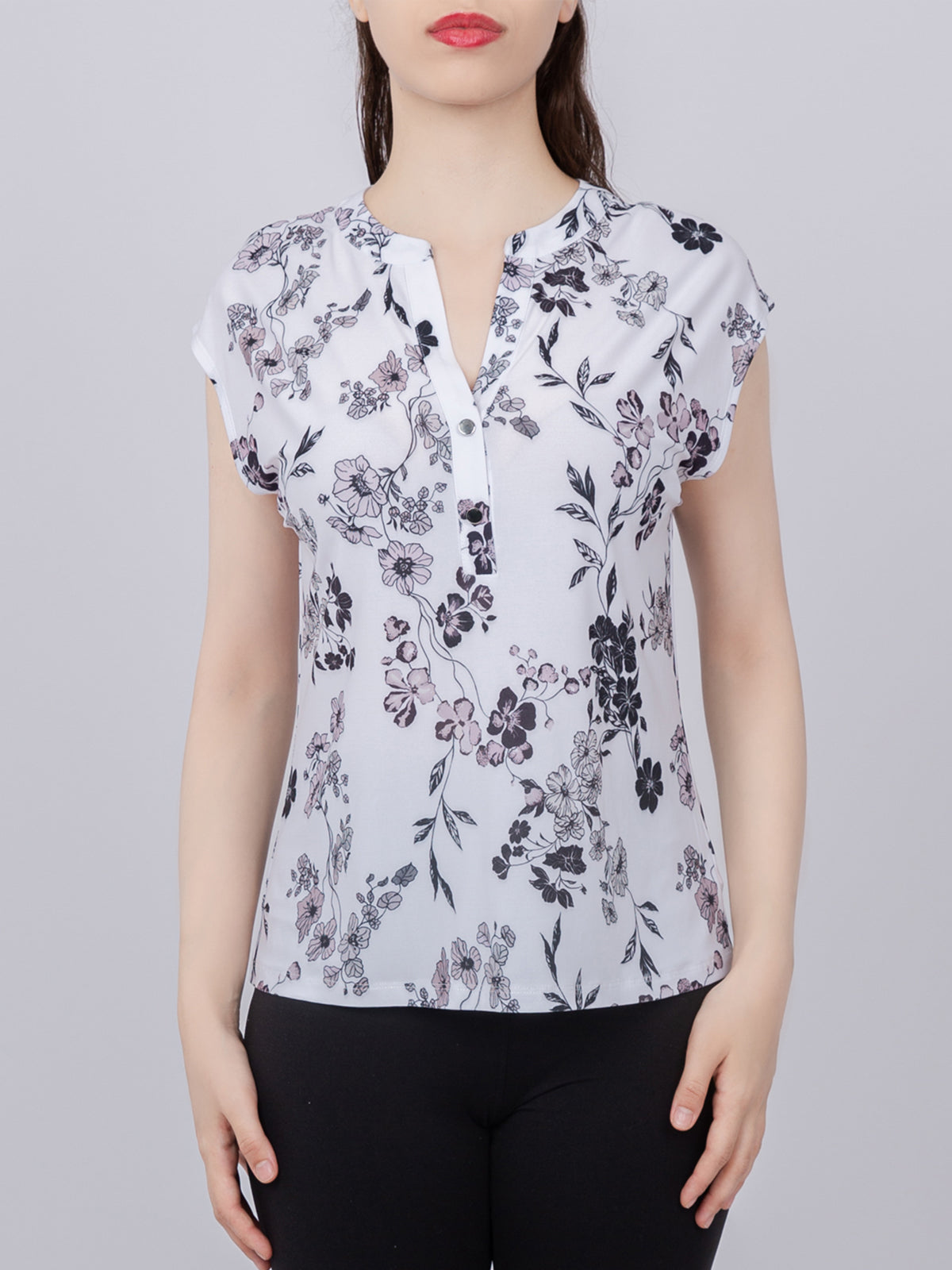 Cap Sleeve Button Detail Top
