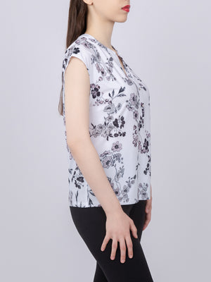 Cap Sleeve Button Detail Top