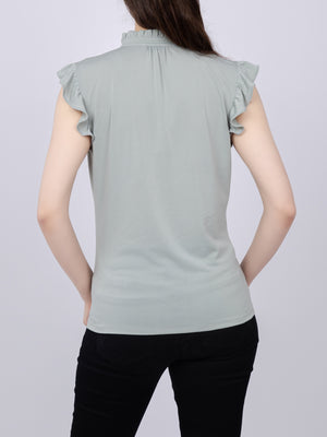 Tie-Front Ruffle Neck Knit Top