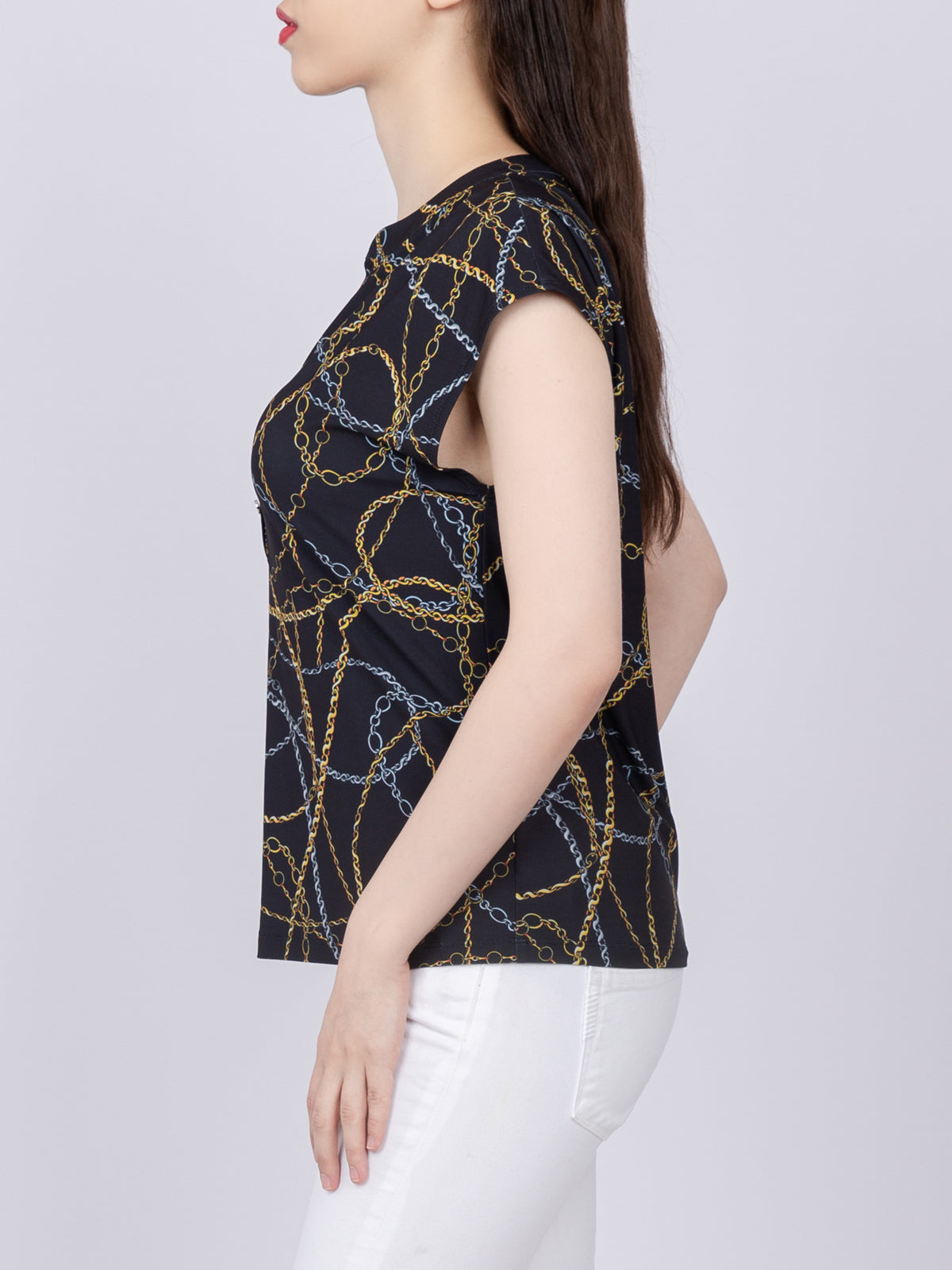 Cap Sleeve Button Detail Top