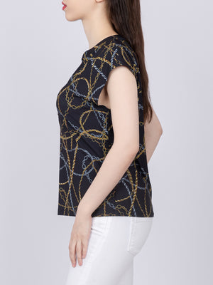Cap Sleeve Button Detail Top