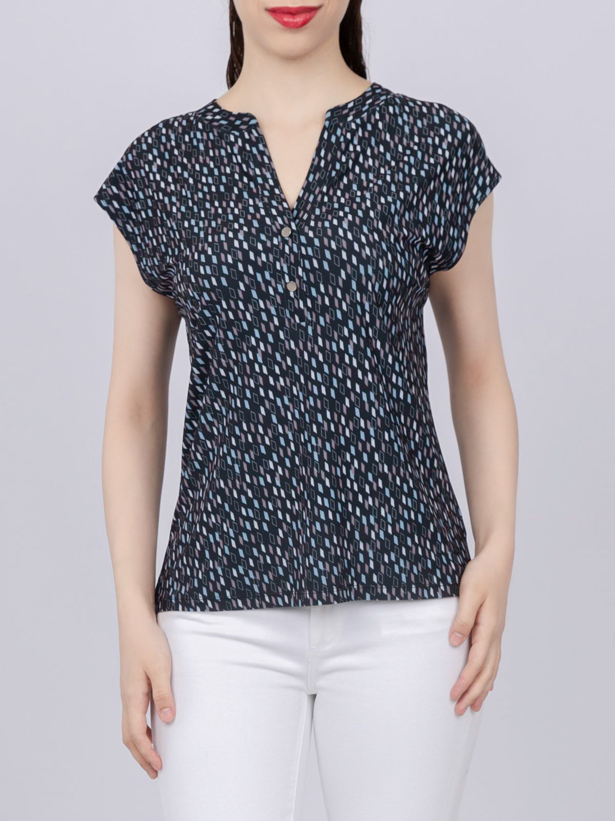 Cap Sleeve Button Detail Top
