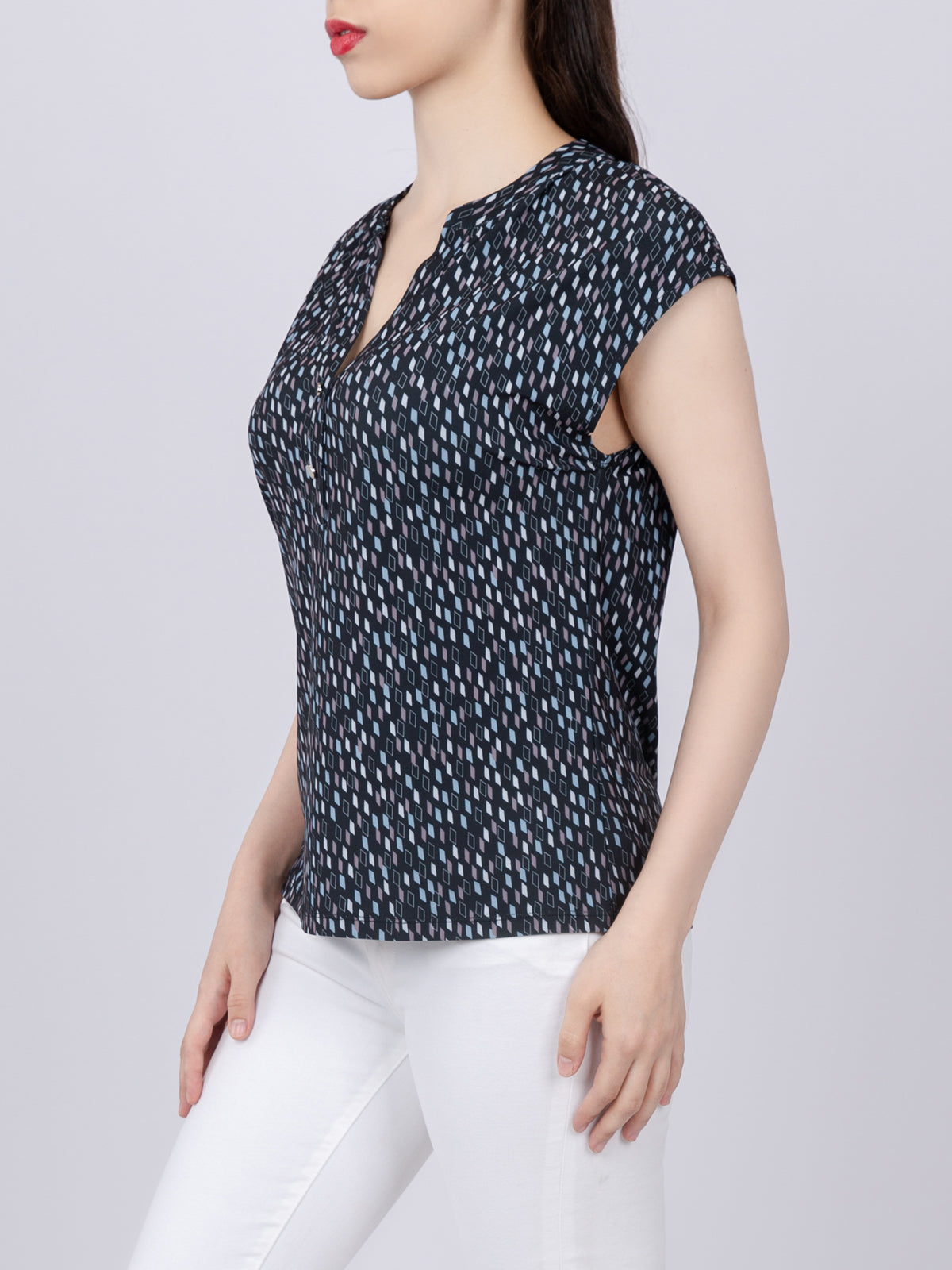 Cap Sleeve Button Detail Top