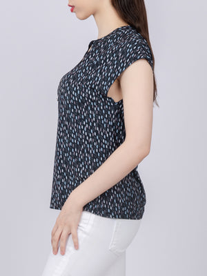 Cap Sleeve Button Detail Top