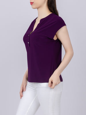 Cap Sleeve Button Detail Top