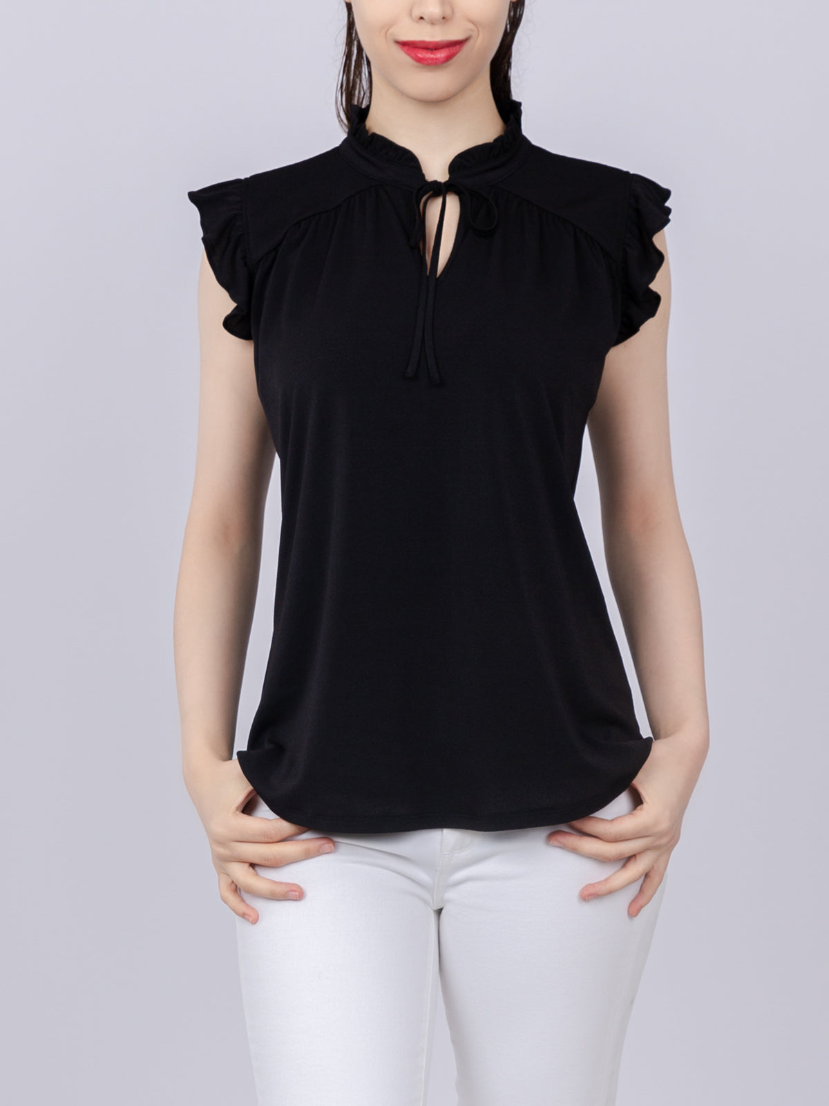 top-ruffle-neck-string-tie