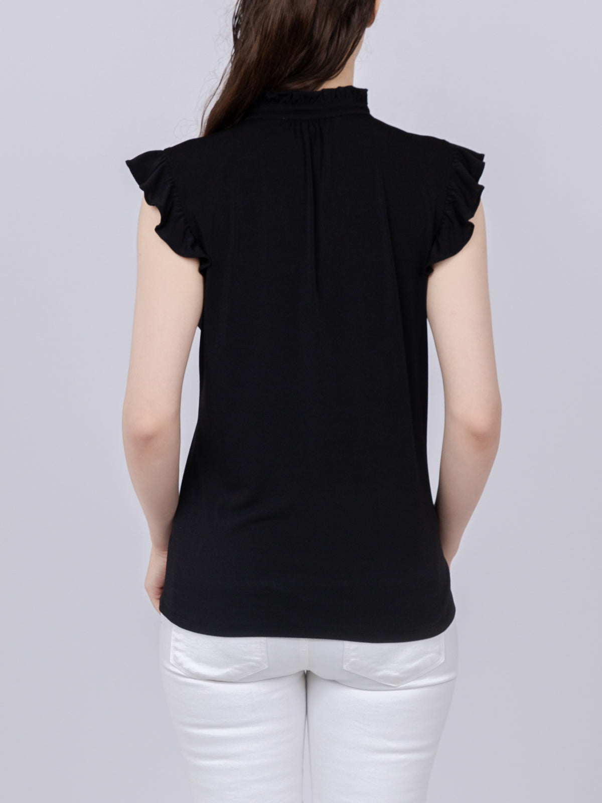 Tie-Front Ruffle Neck Knit Top