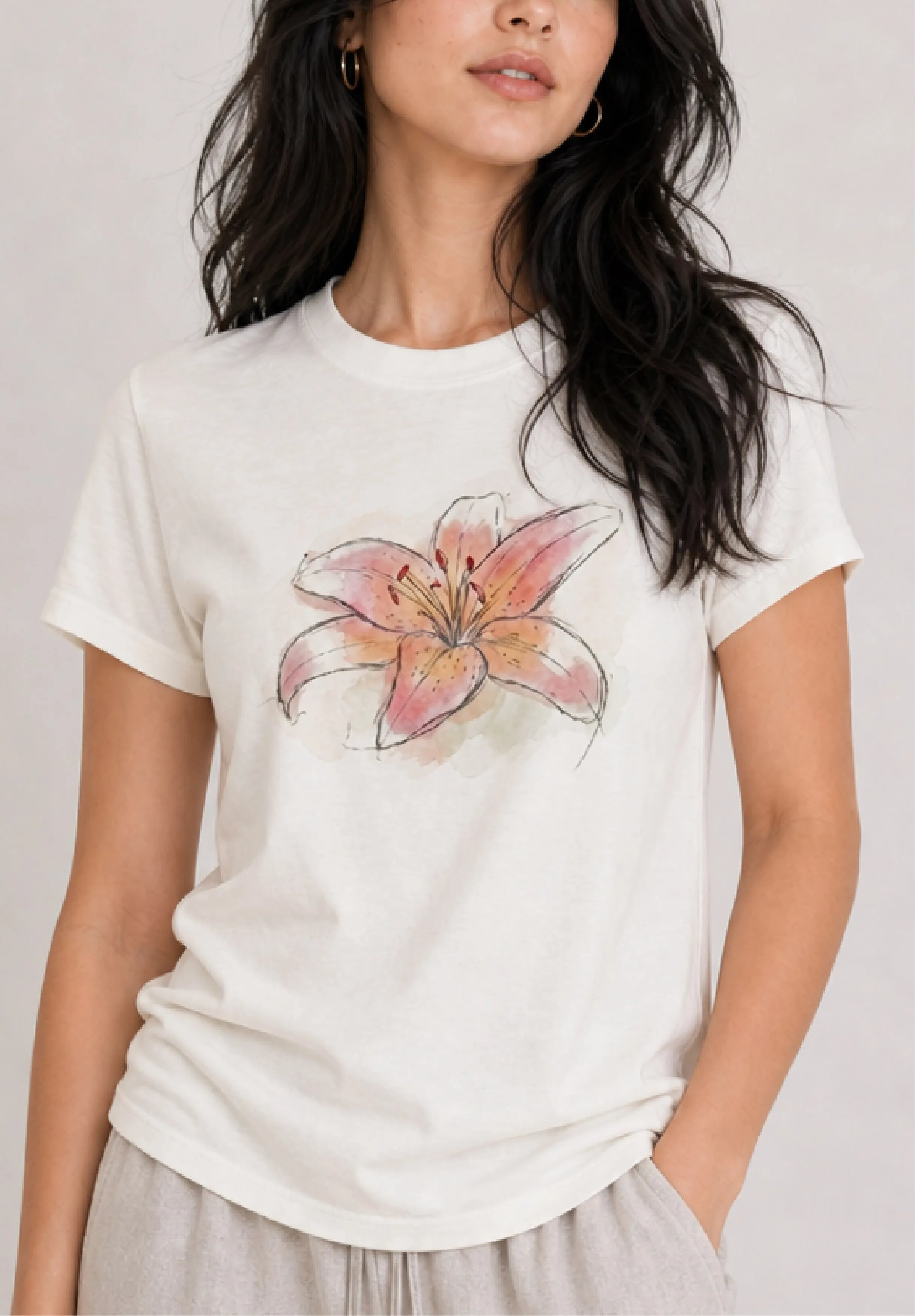 Watercolor Lily Blossom White Tee