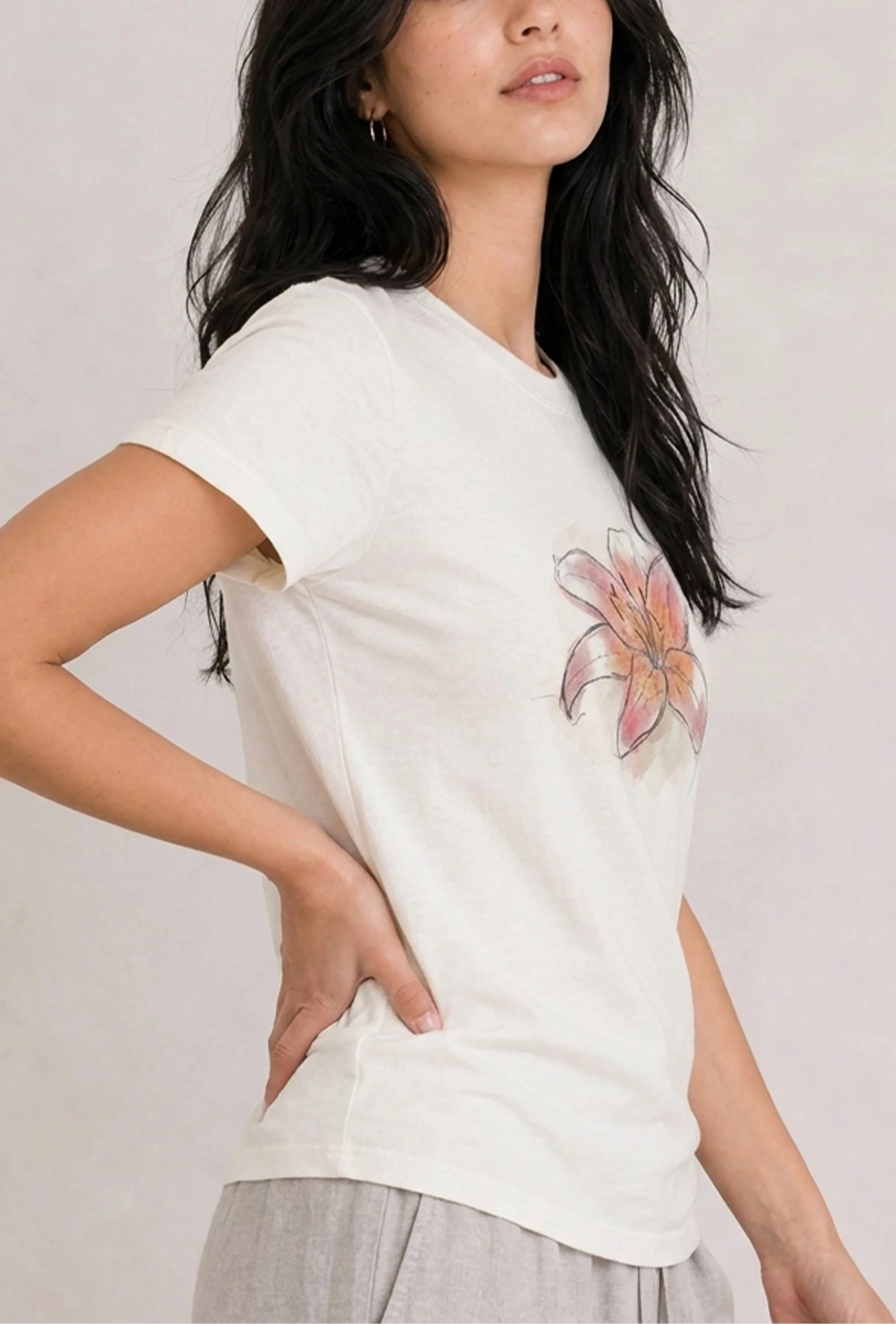 Watercolor Lily Blossom White Tee