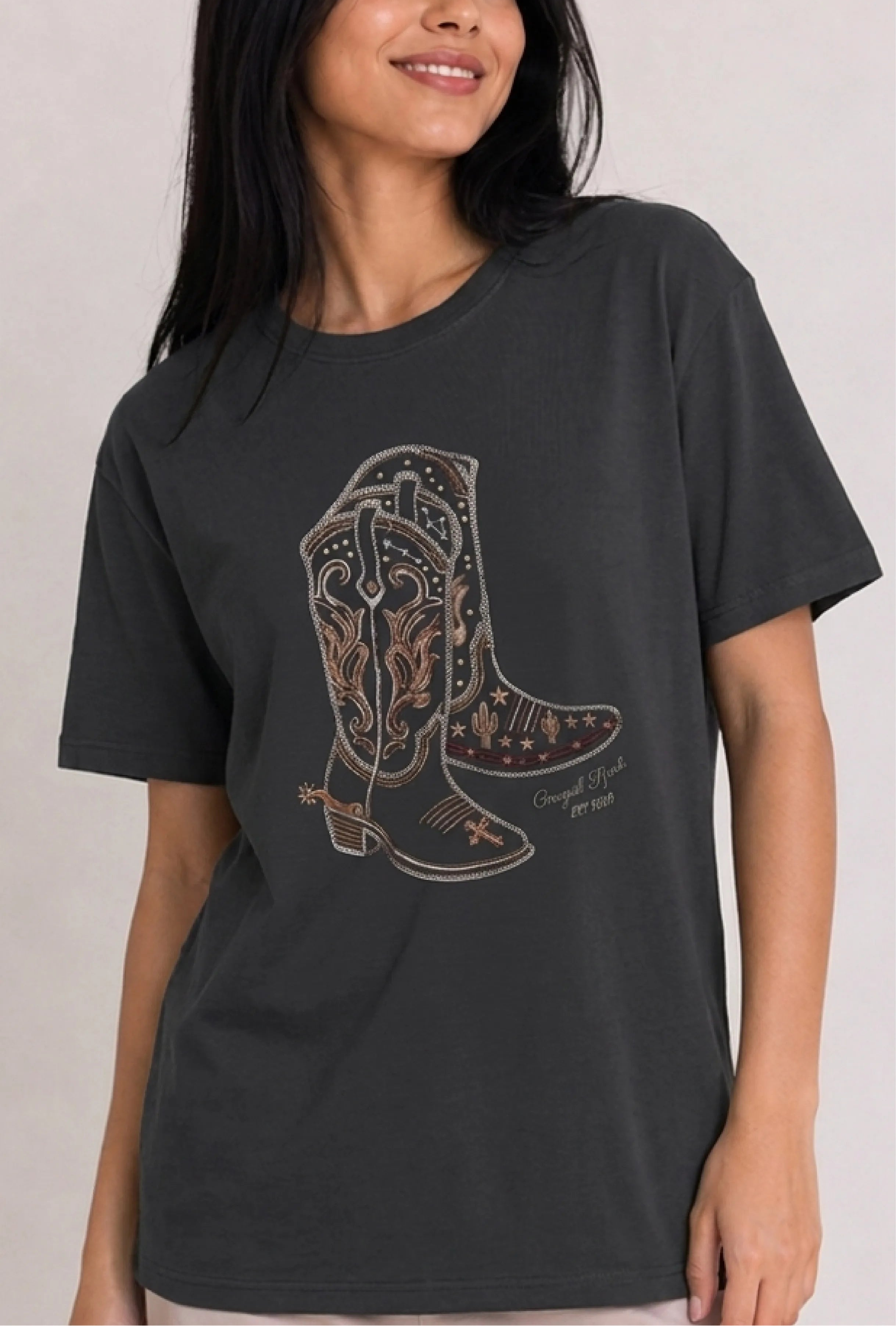 Western Boots Charcoal Tee