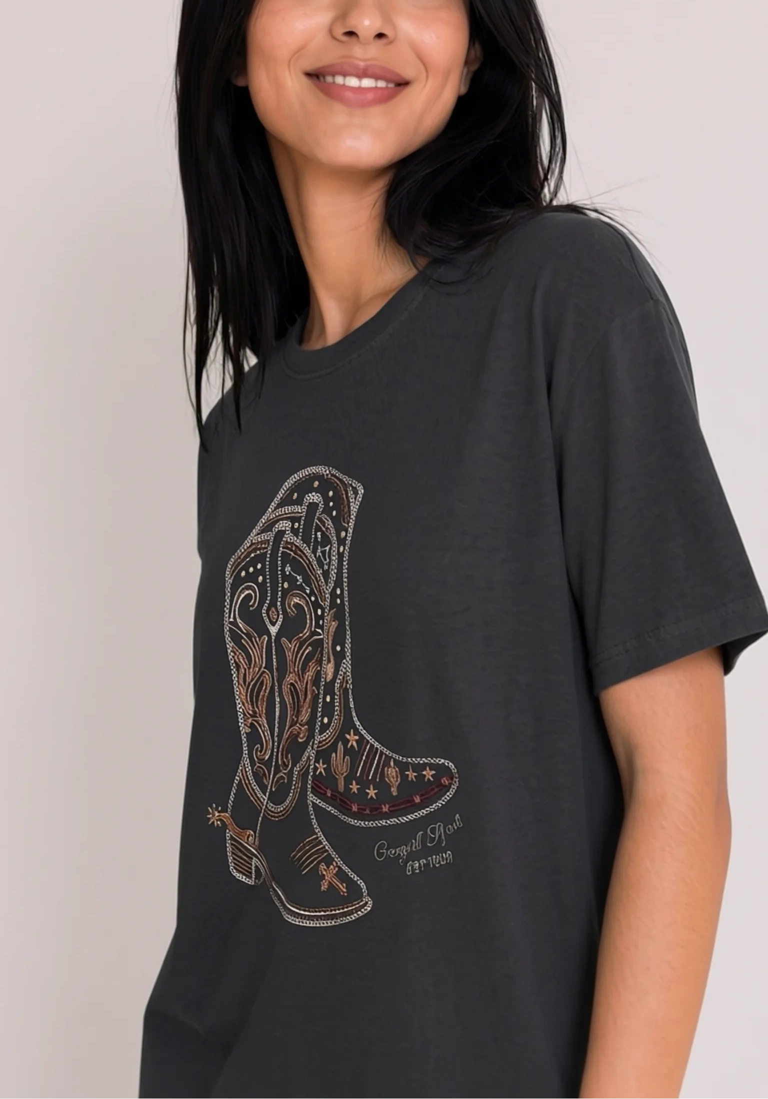 Western Boots Charcoal Tee