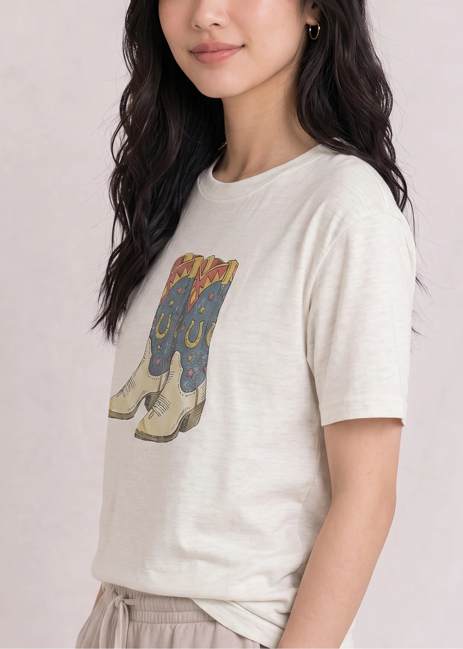 Western Boots Cream Tee