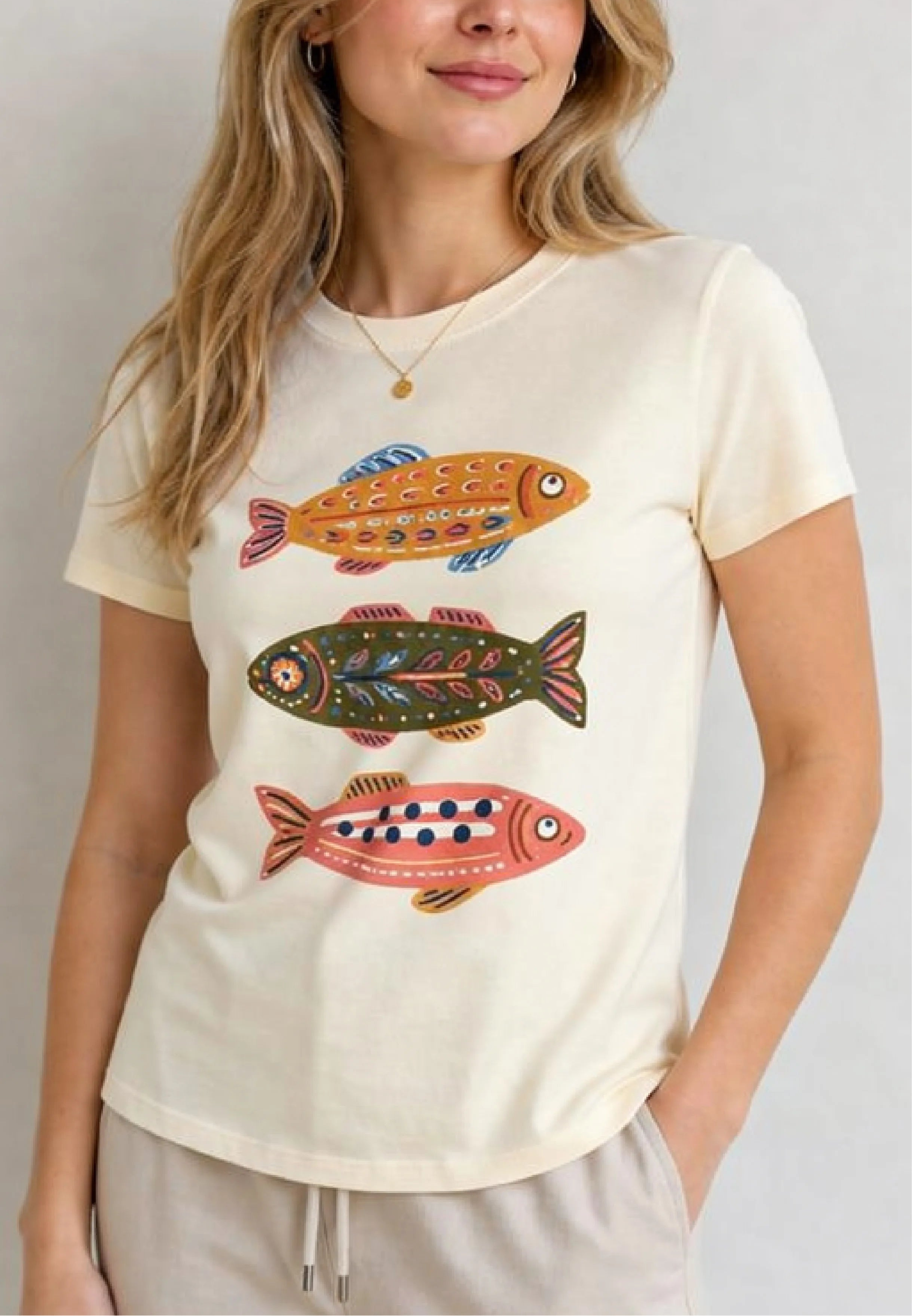 Folk Fish Ivory Tee