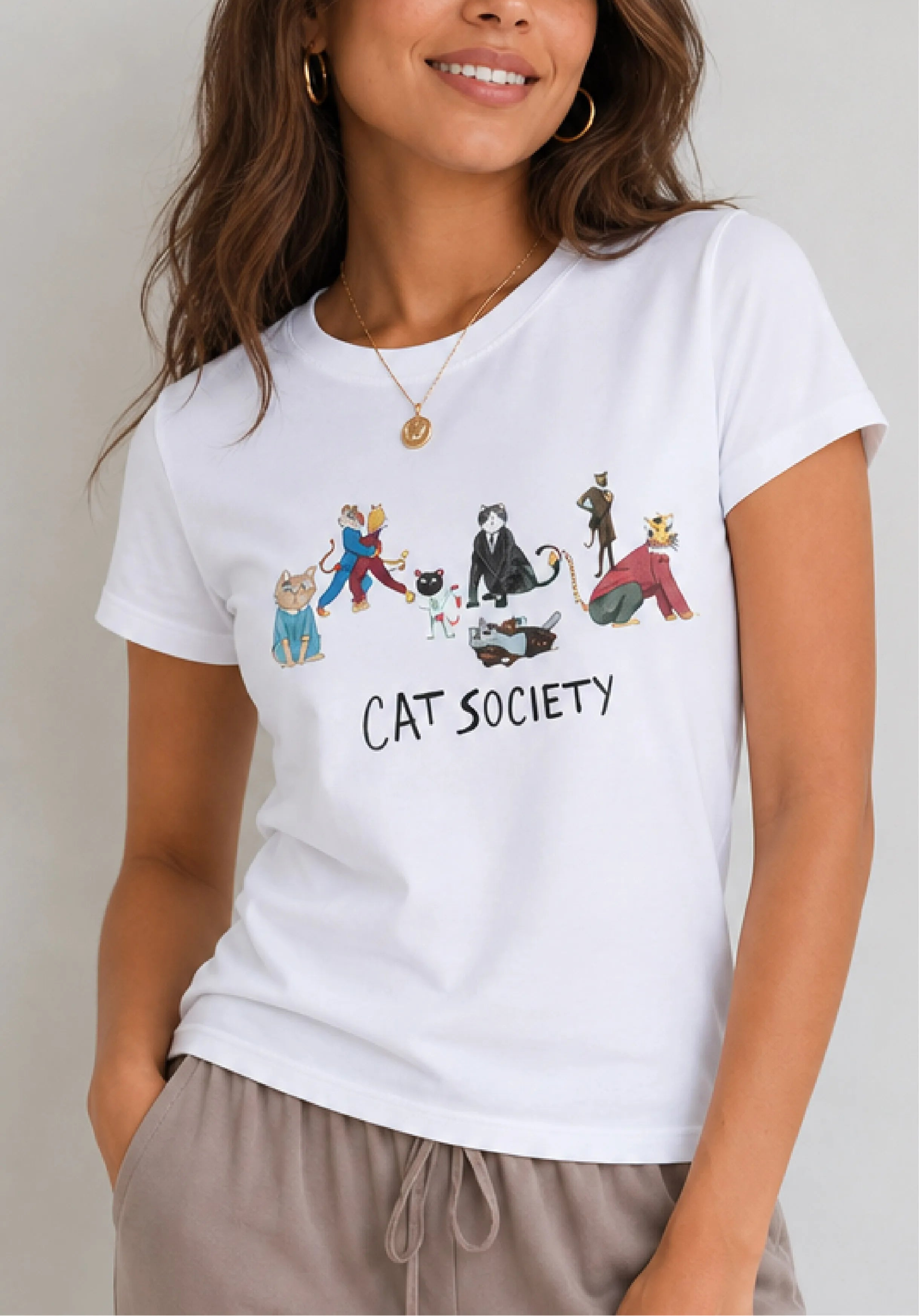 Cat Society White Tee