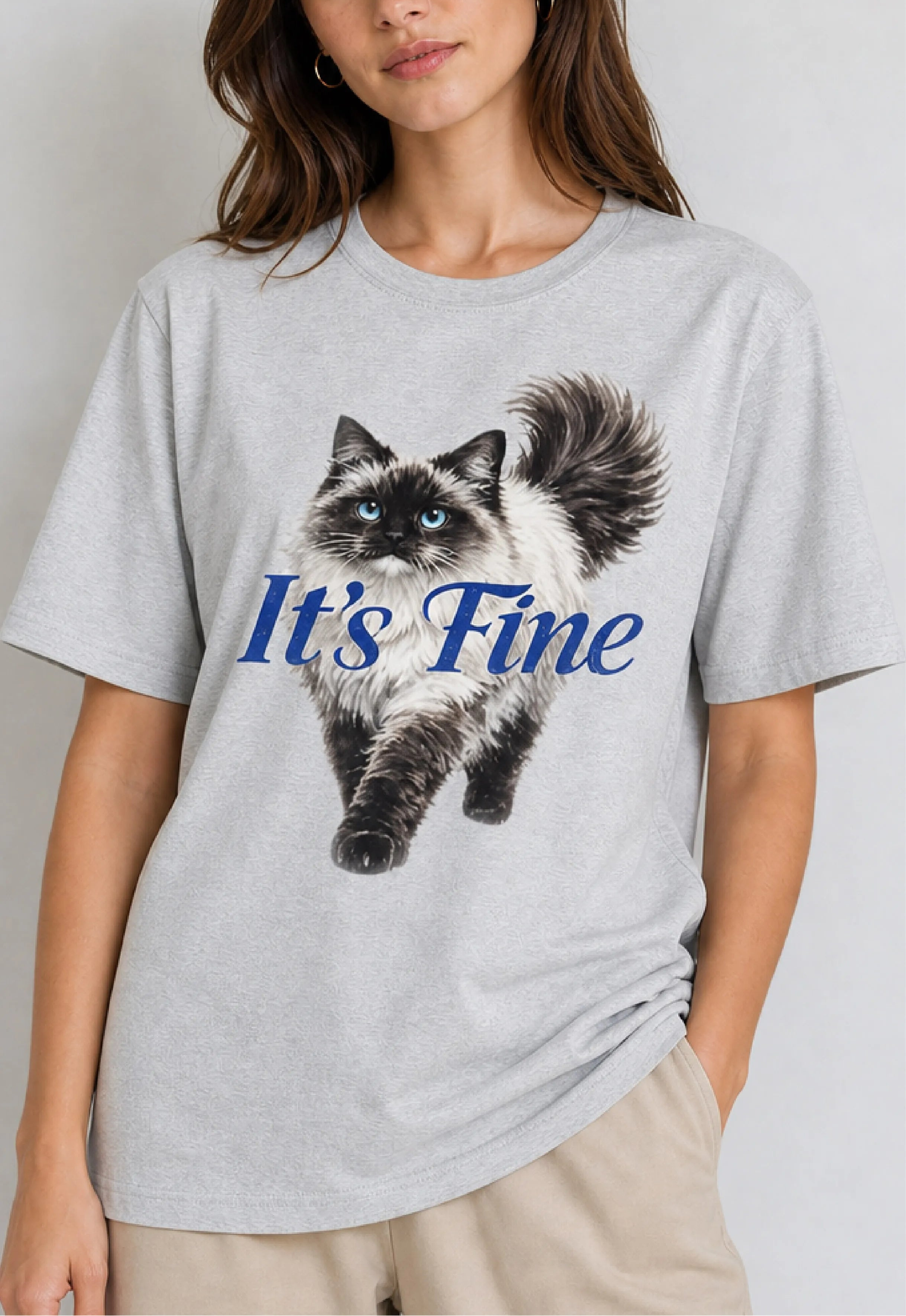It’s Fine Cat Heather Gray Tee
