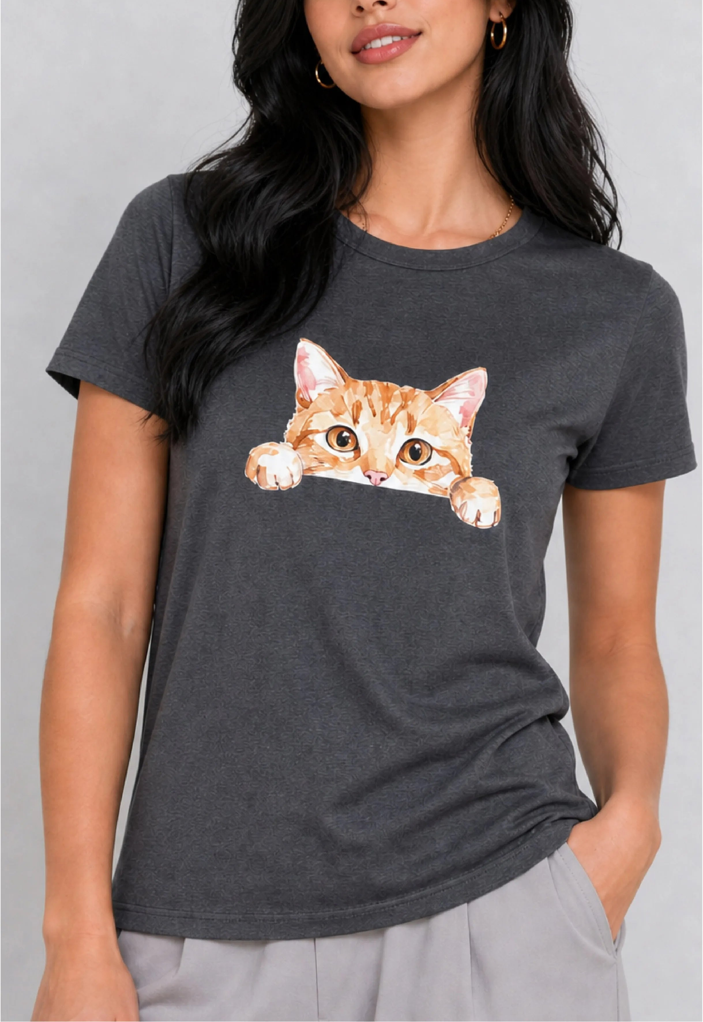 Peeking Tabby Charcoal Tee