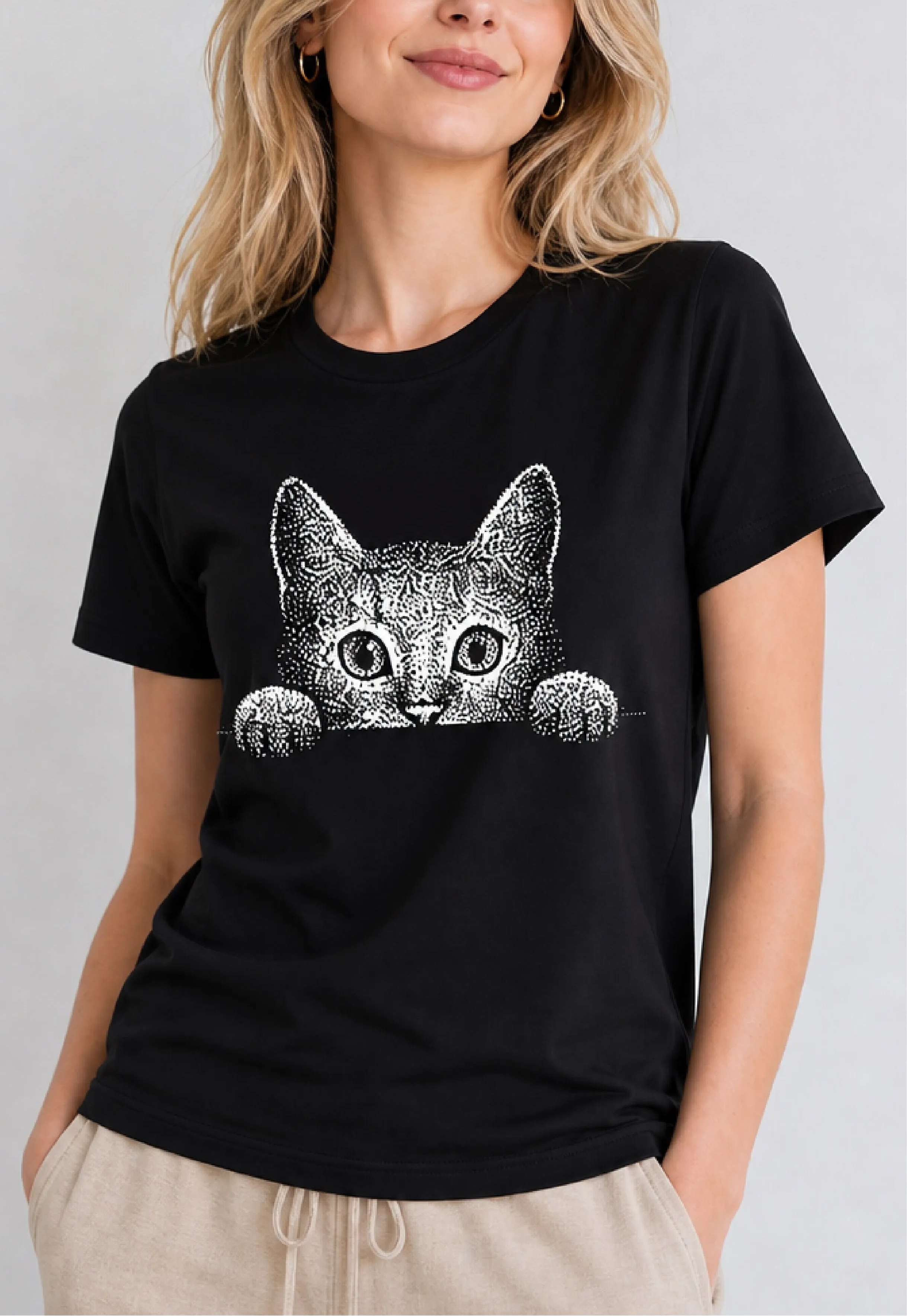 Curious Cat Black Tee