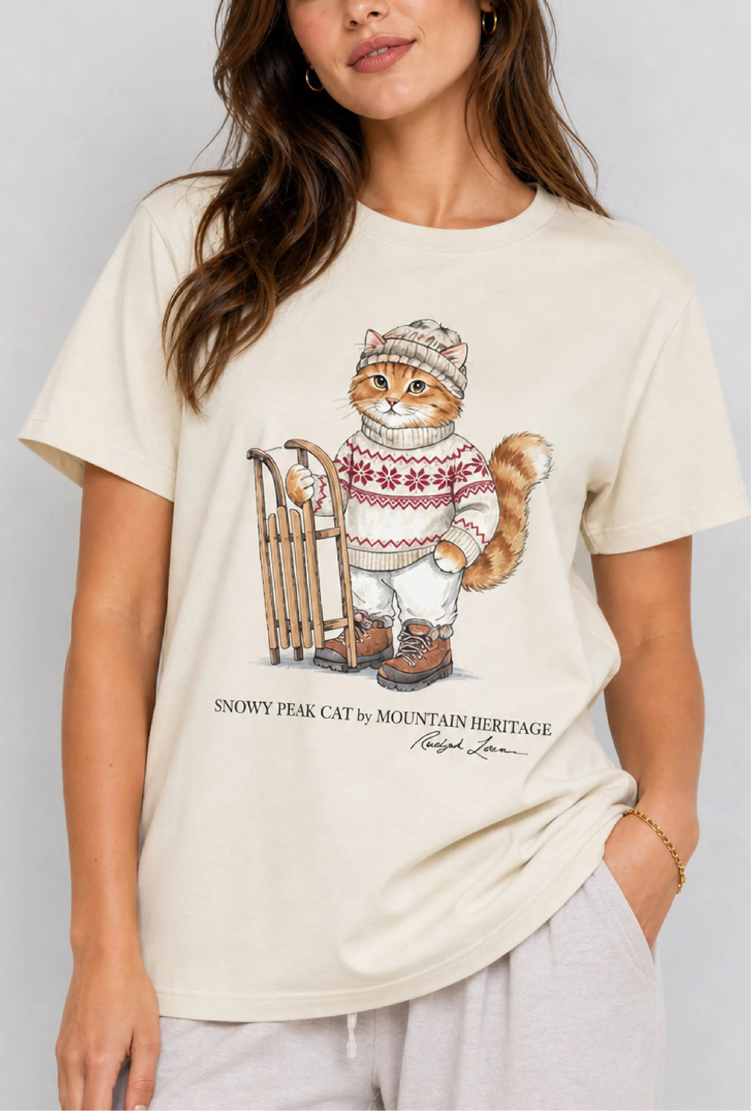 Snowy Peak Cat Ivory Tee