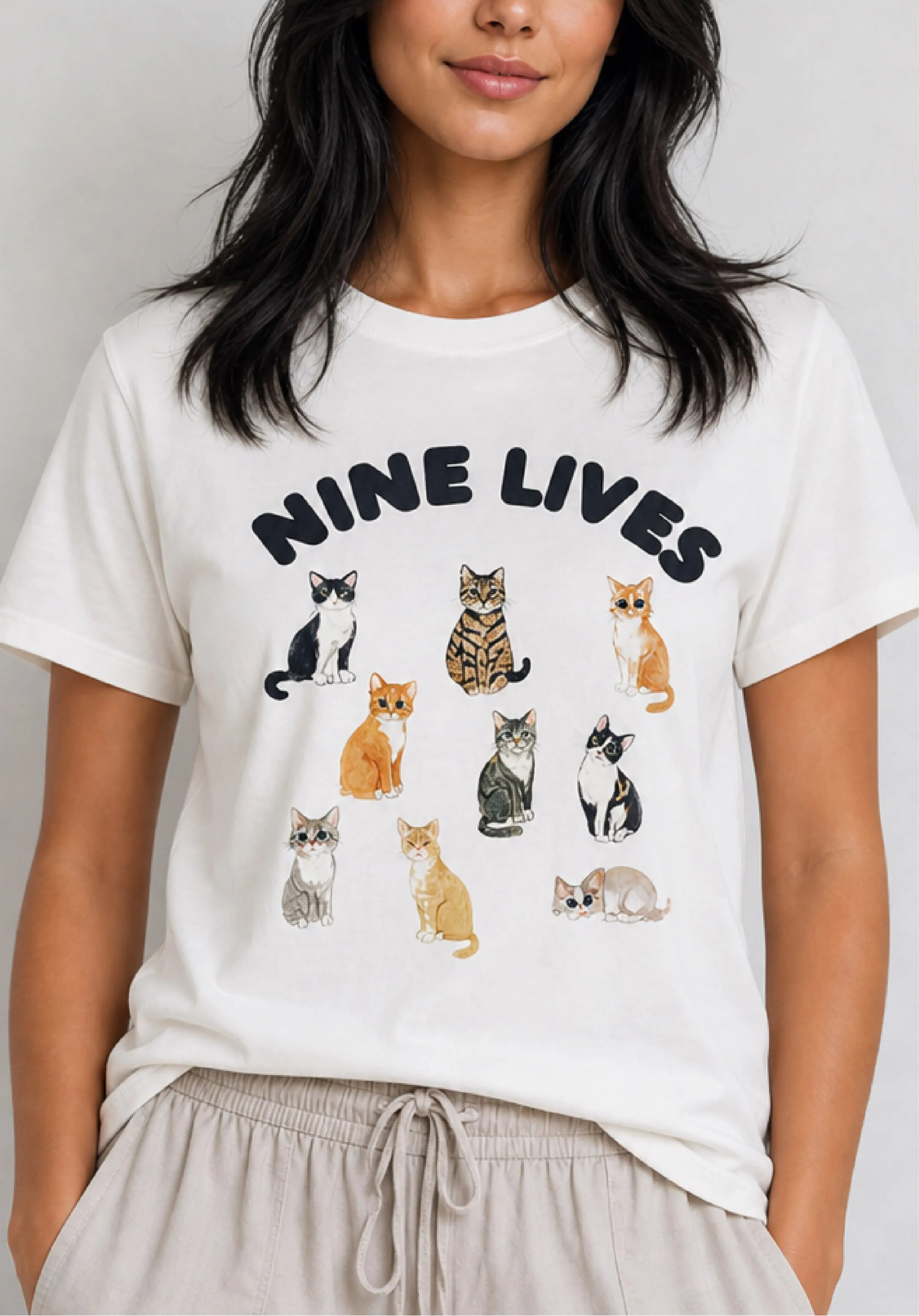 Nine Lives Cats Ivory Tee