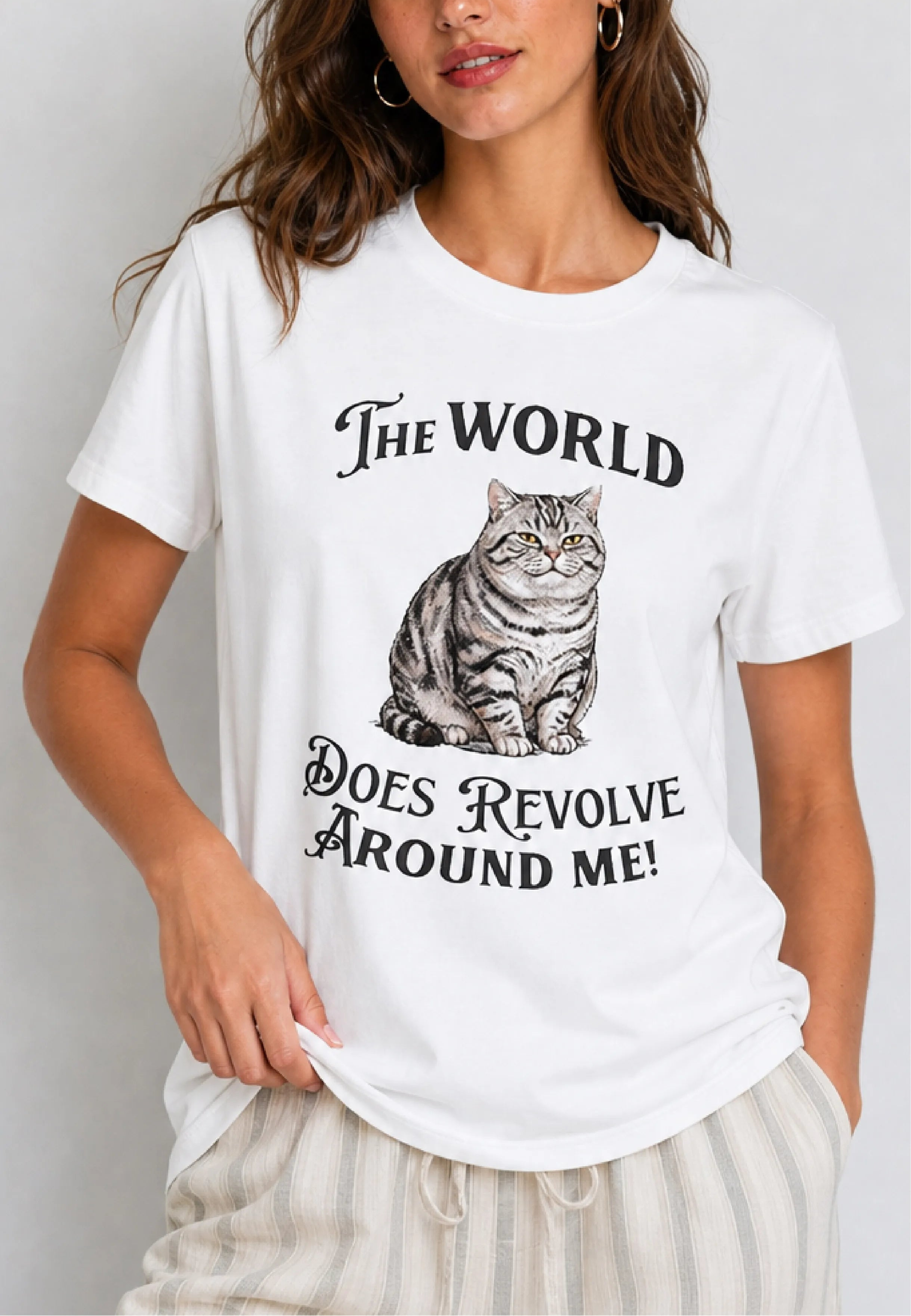 World Revolves Cat White Tee