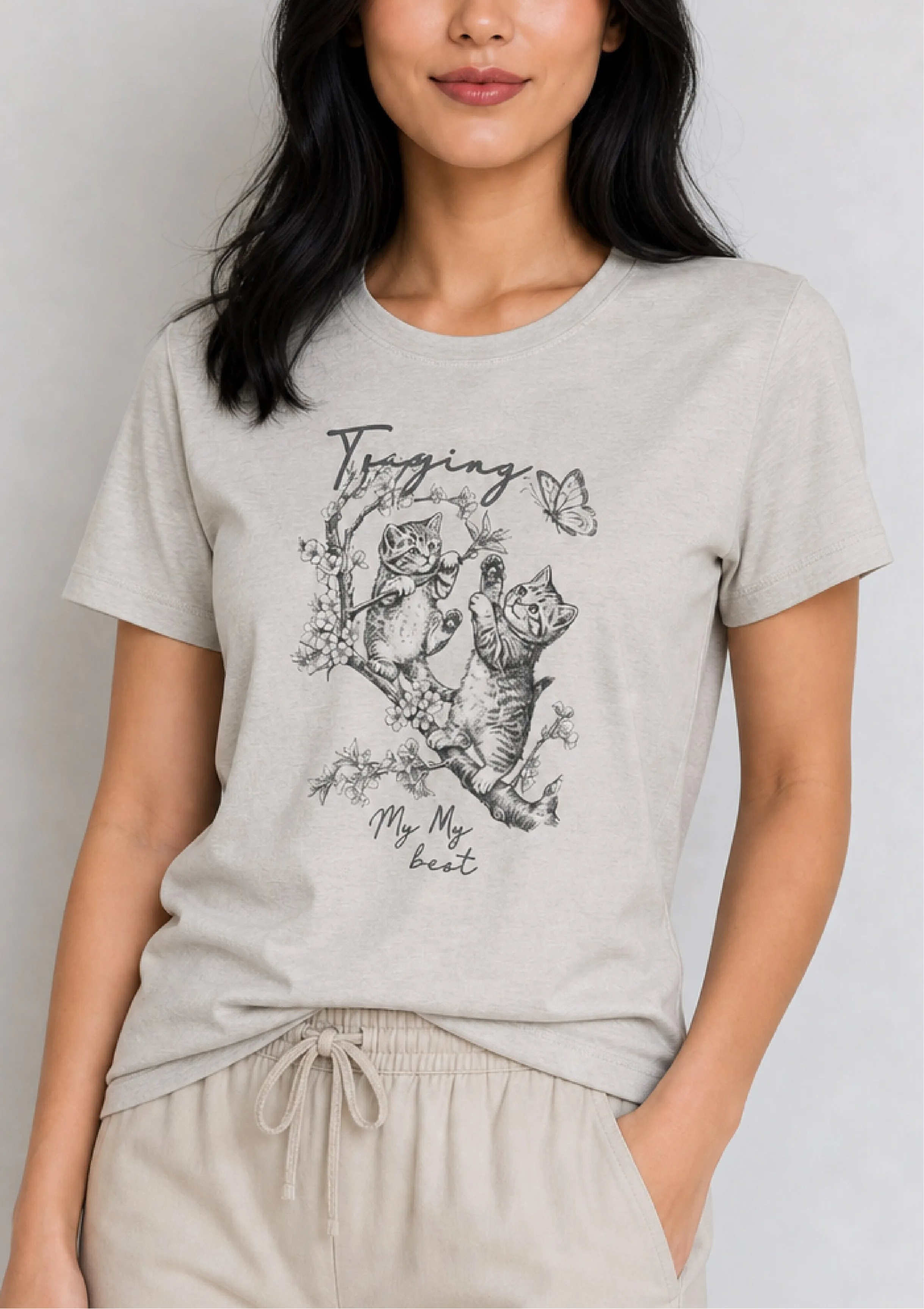 Trying My Best Cats Heather Gray Tee