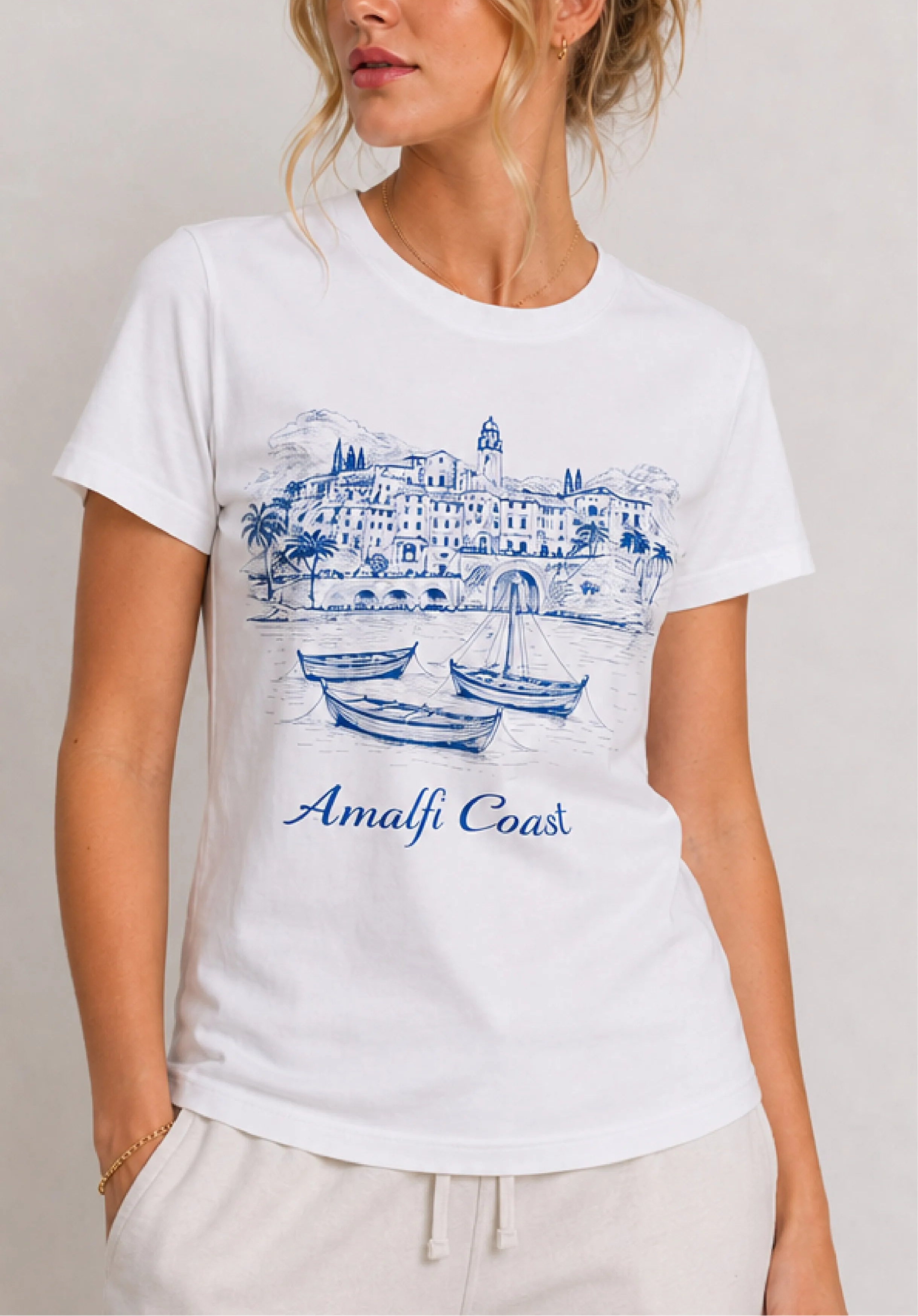 Amalfi Coast Sketch White Tee