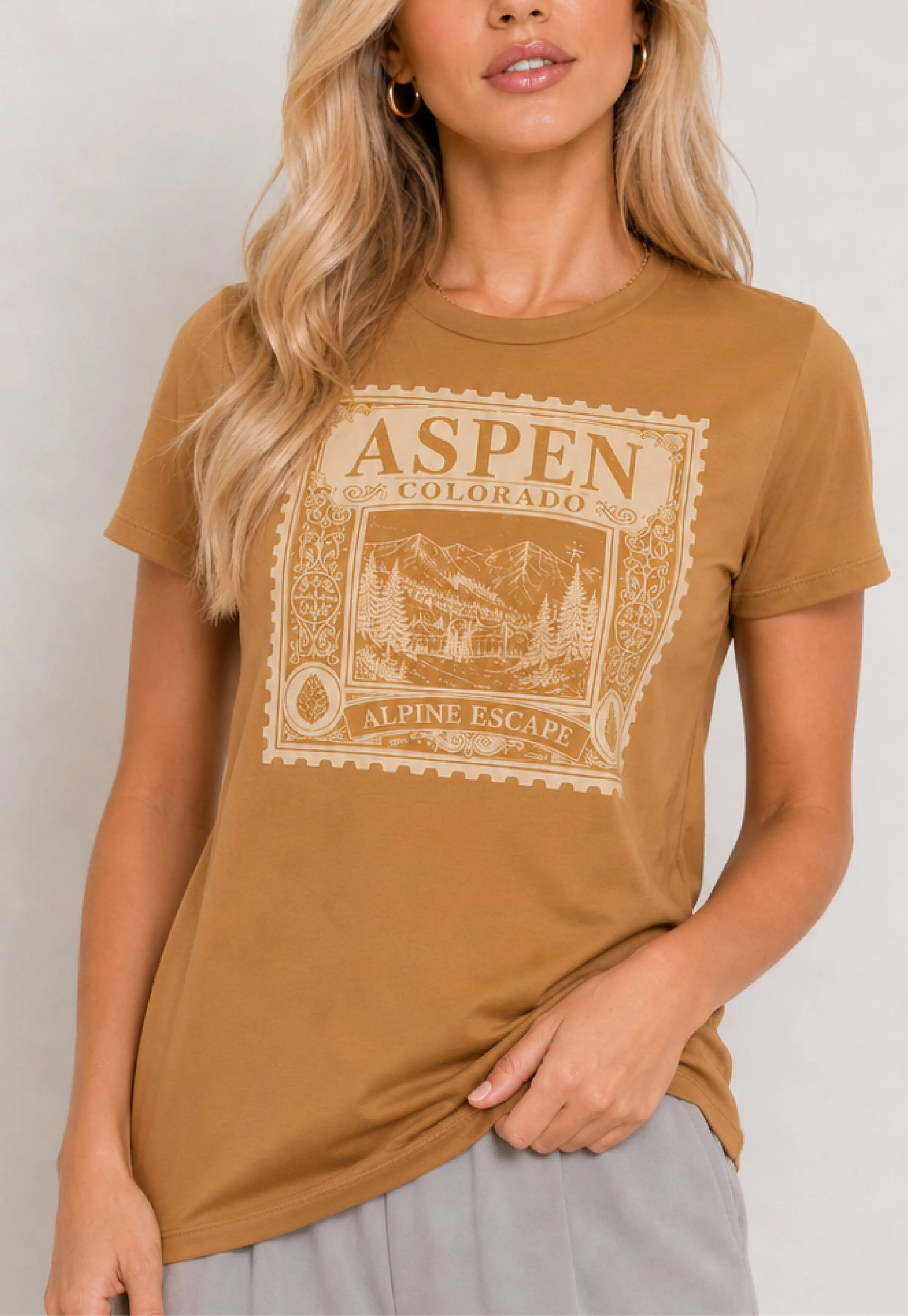 Aspen Alpine Escape Camel Tee
