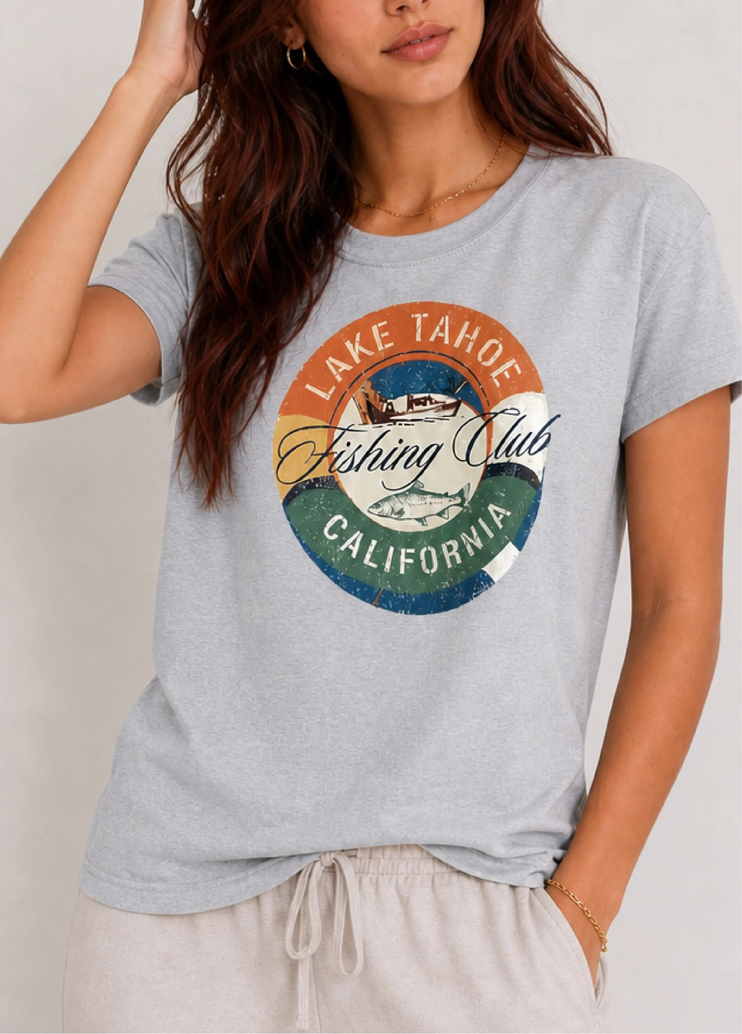 Lake Tahoe Fishing Club Heather Gray Tee