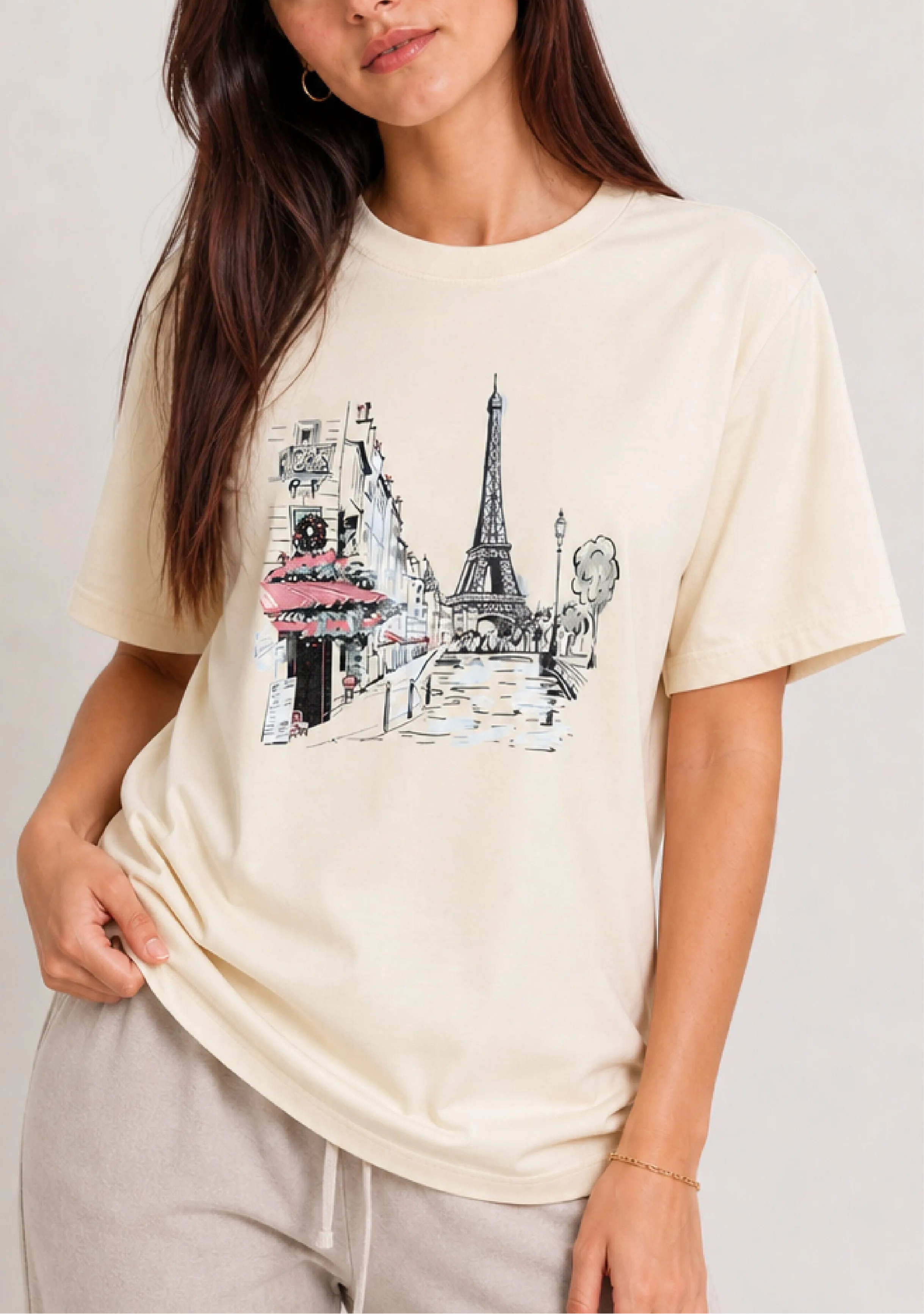Paris Café Sketch Ivory Tee