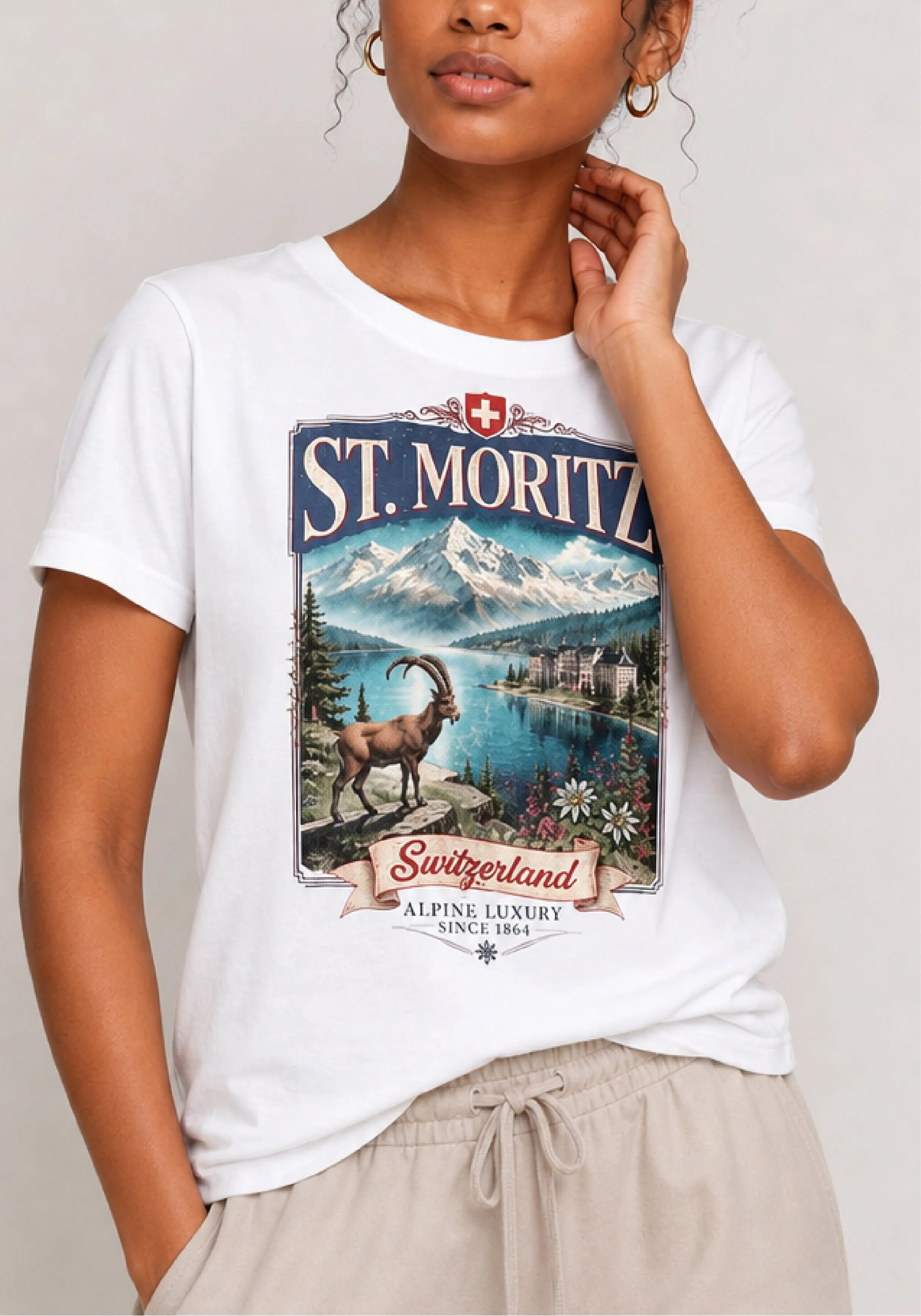 St. Moritz Switzerland White Tee