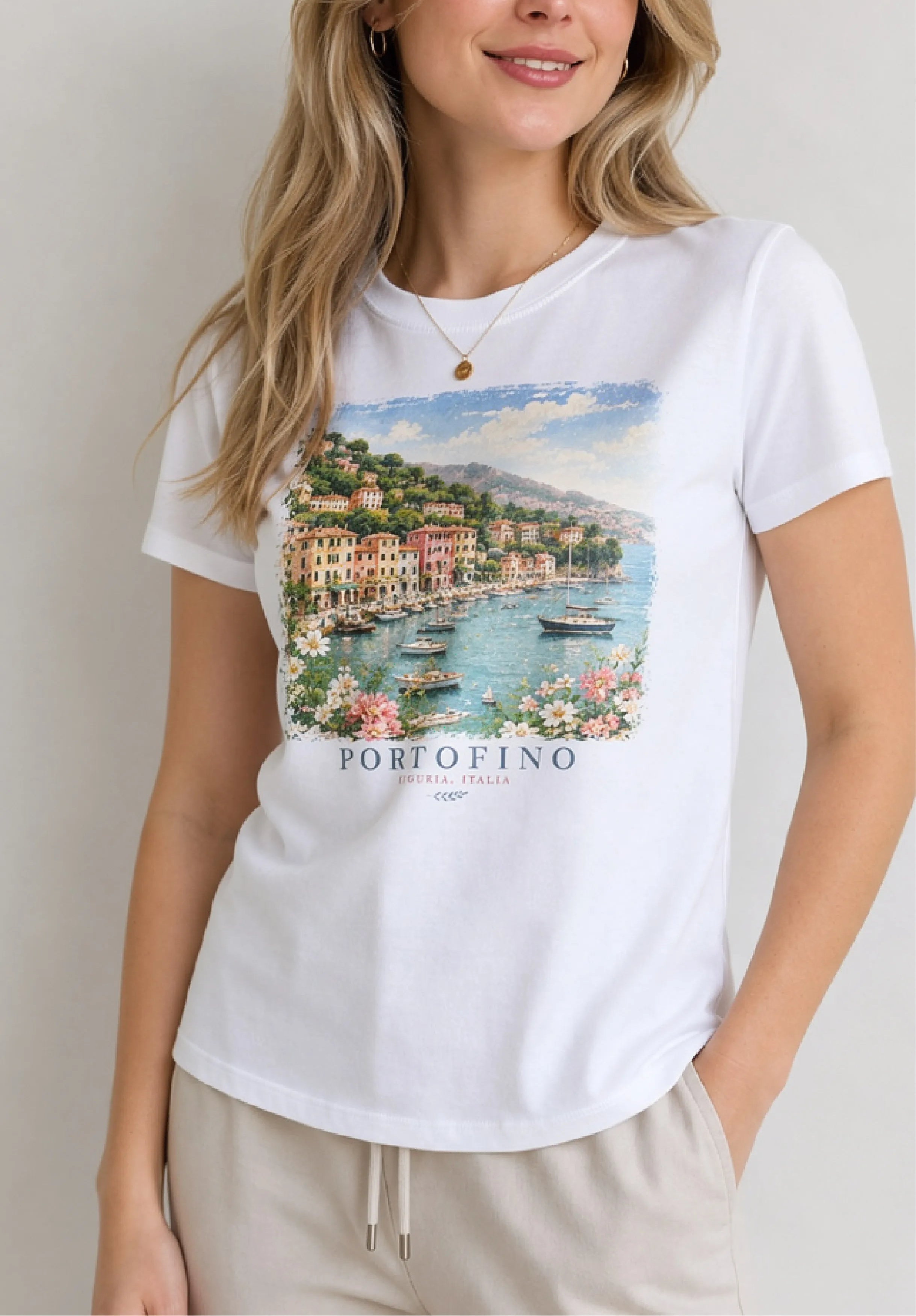 Portofino Harbor White Tee