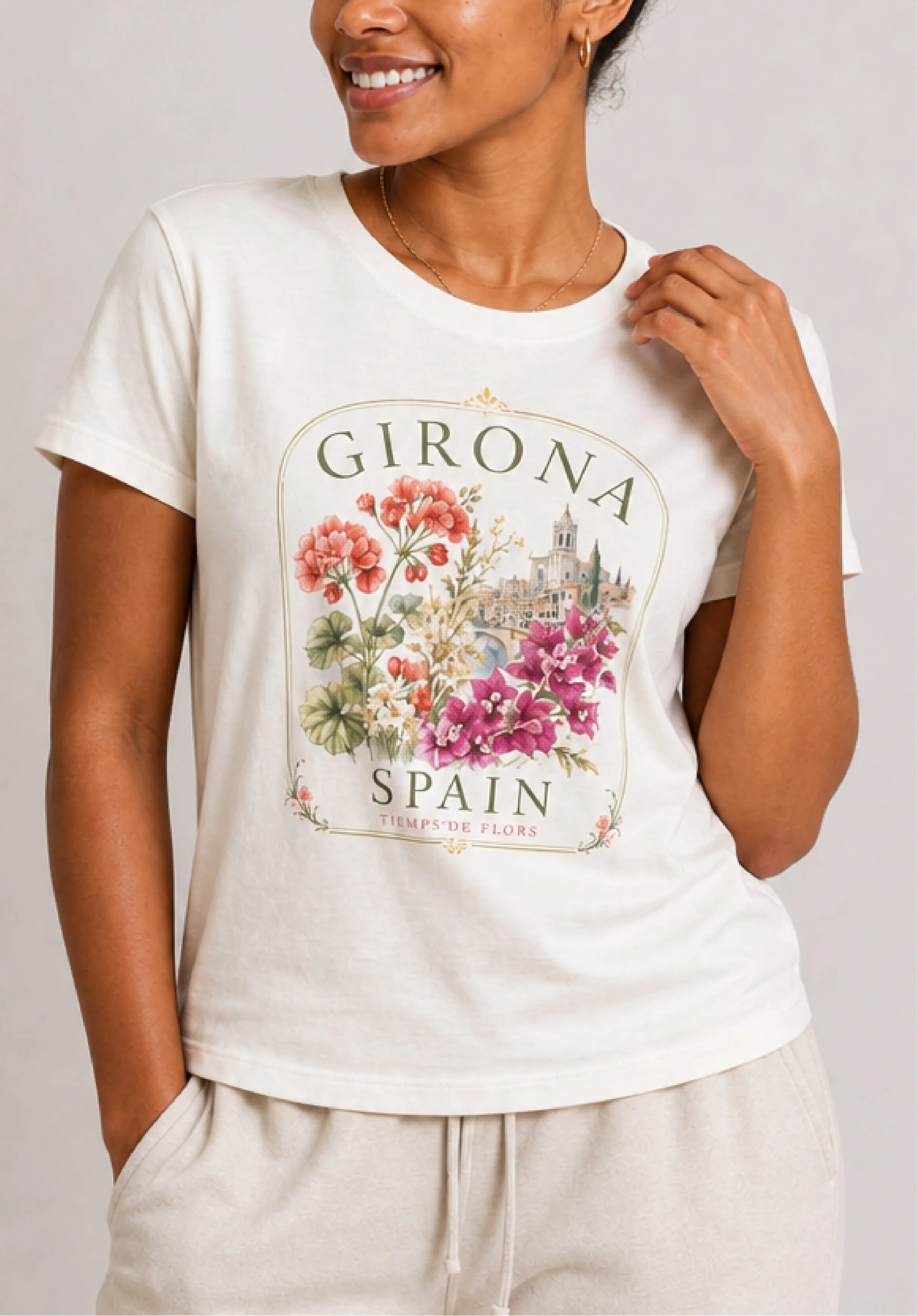 Girona Spain Floral Ivory Tee