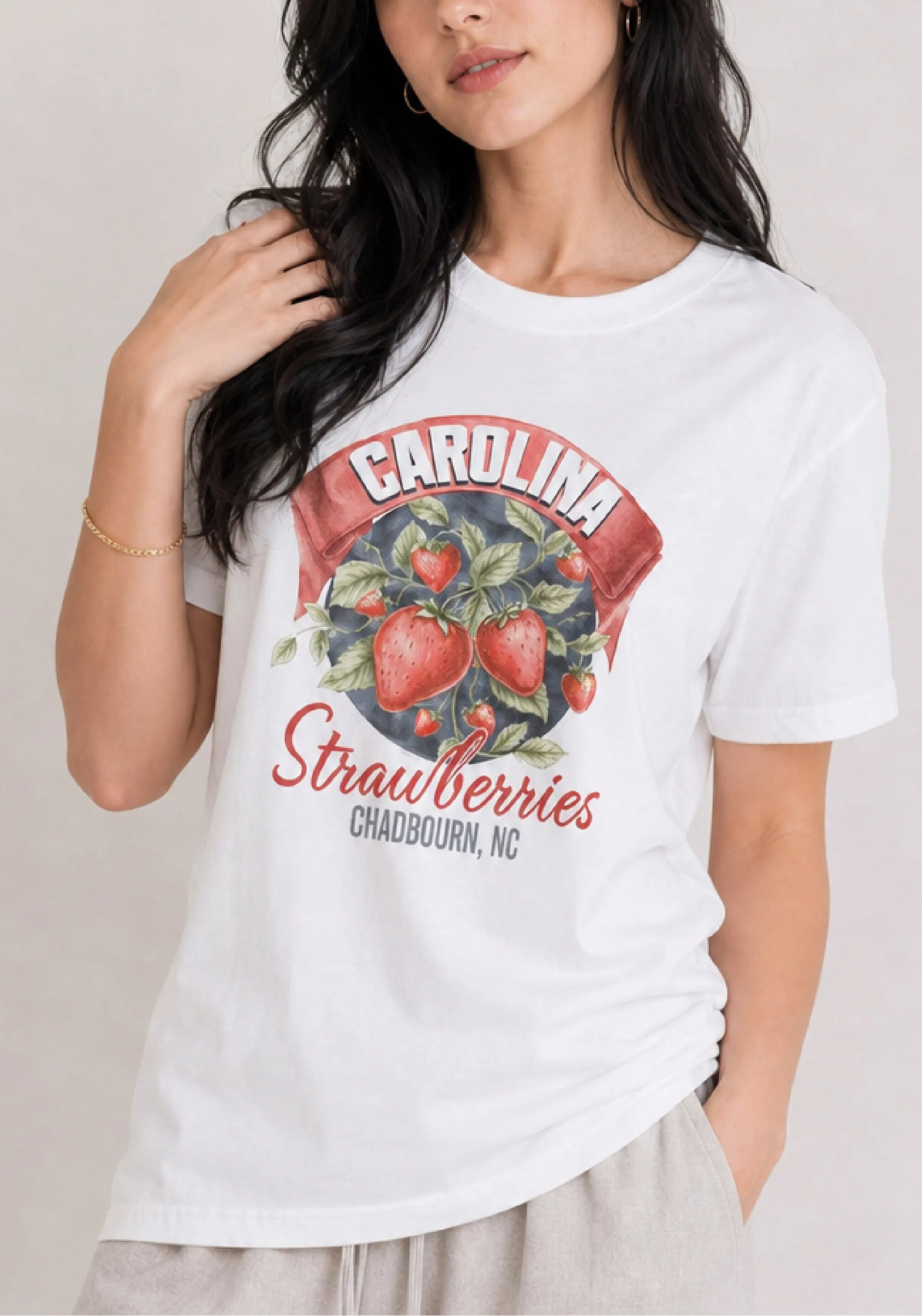 Carolina Strawberries White Tee