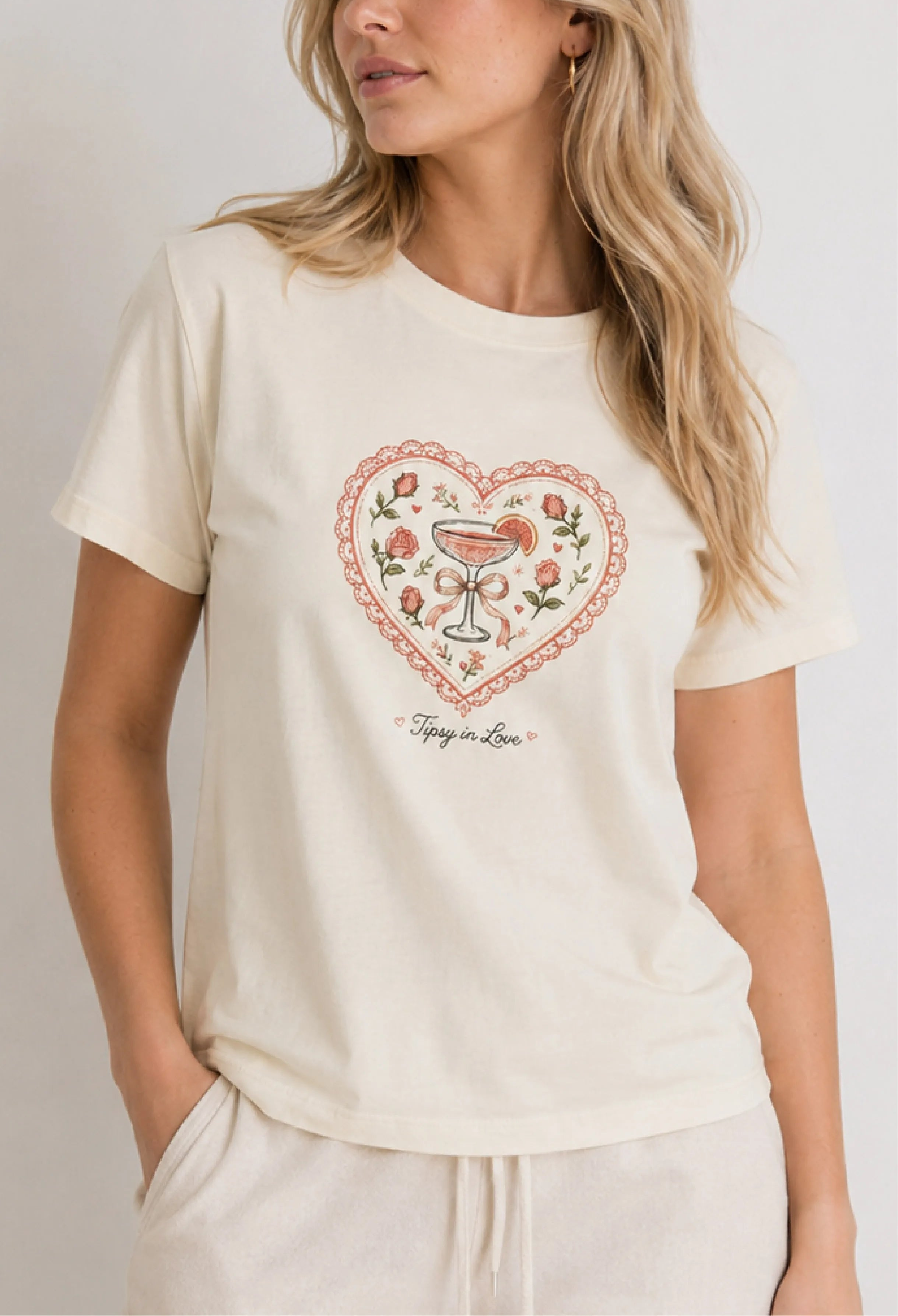 Tipsy In Love Cream Tee