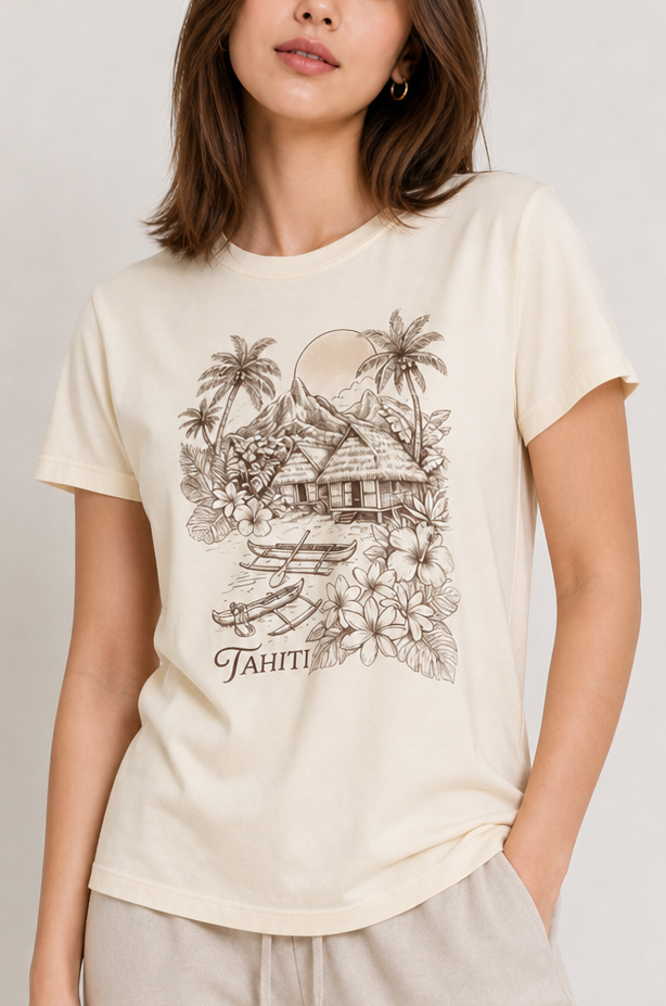 Tahiti Island Sketch Ivory Tee