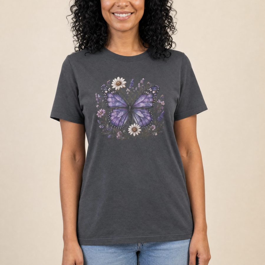 Midnight Butterfly Floral Graphic Tee