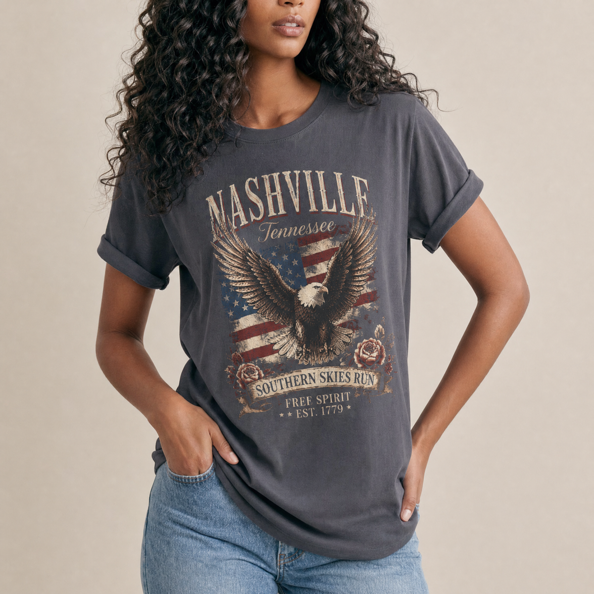 Nashville Freebird graphic tee in dark charcoal – J.Kelly