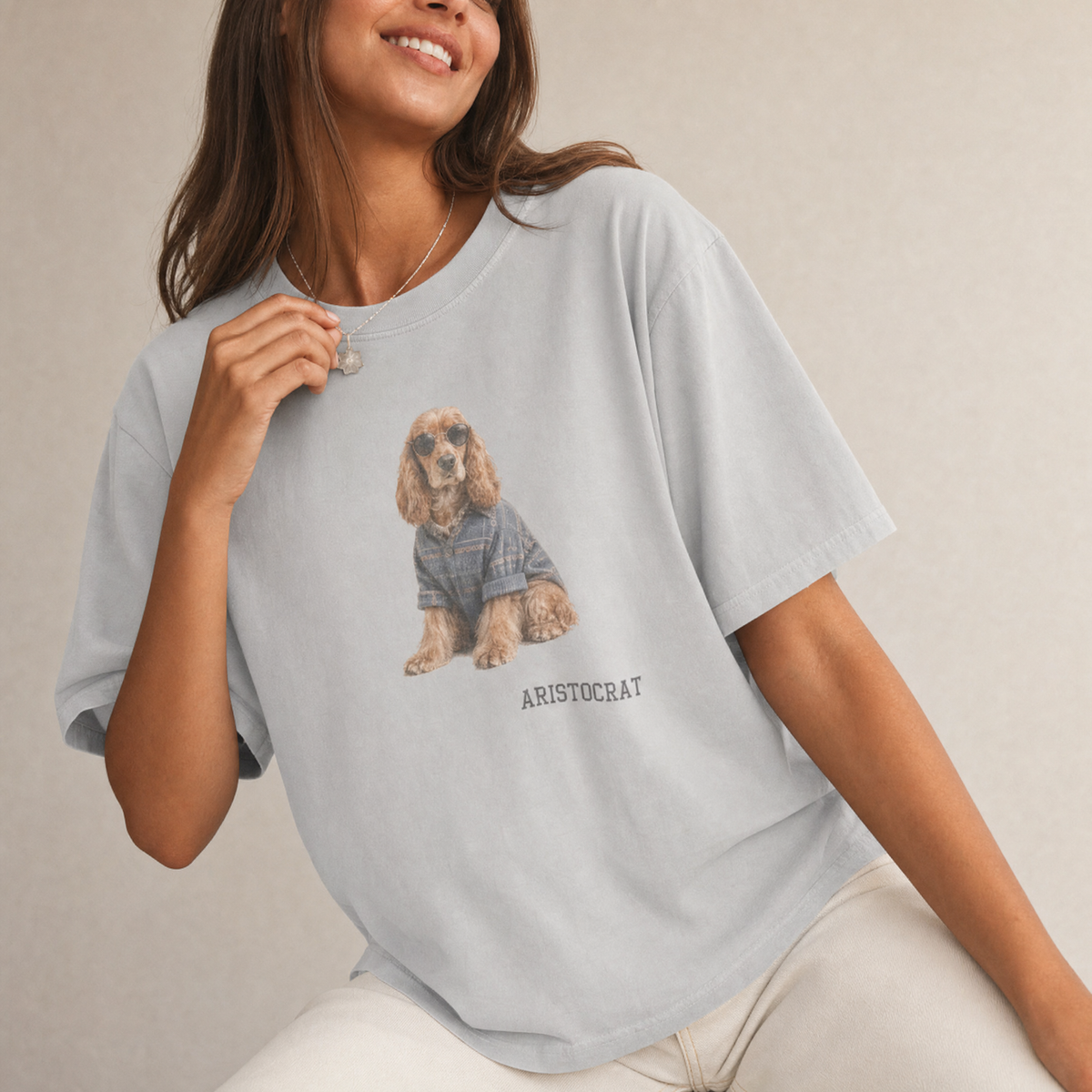 Aristocrat Pup graphic tee in soft gray – J.Kelly