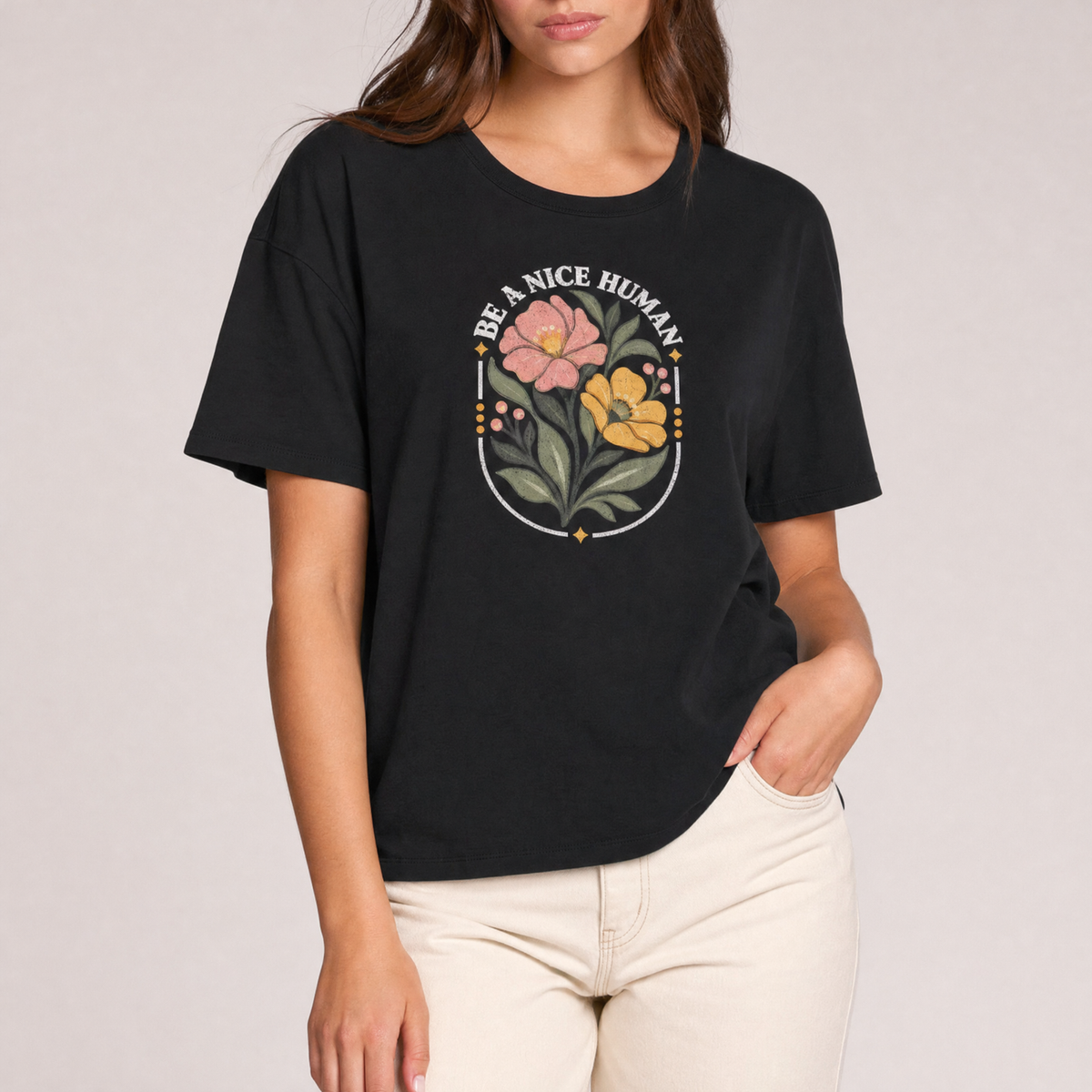 Be a Nice Human Floral — Graphic Tee