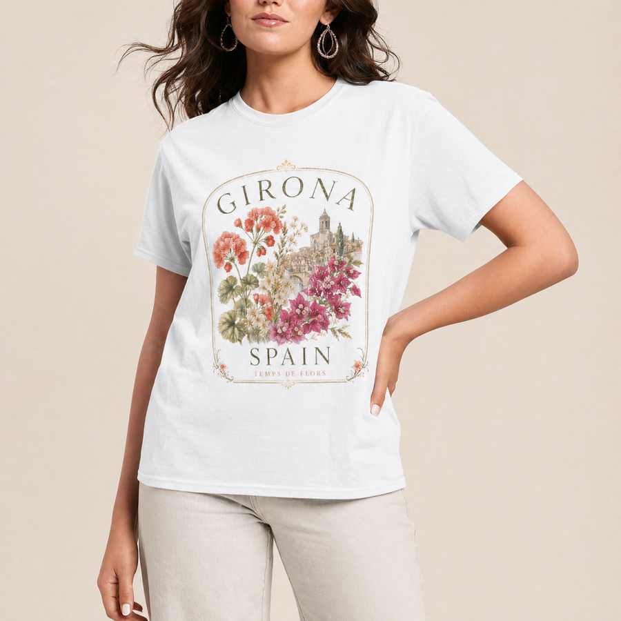 Girona Spain Floral Graphic Tee – Vintage Botanical Travel T-Shirt