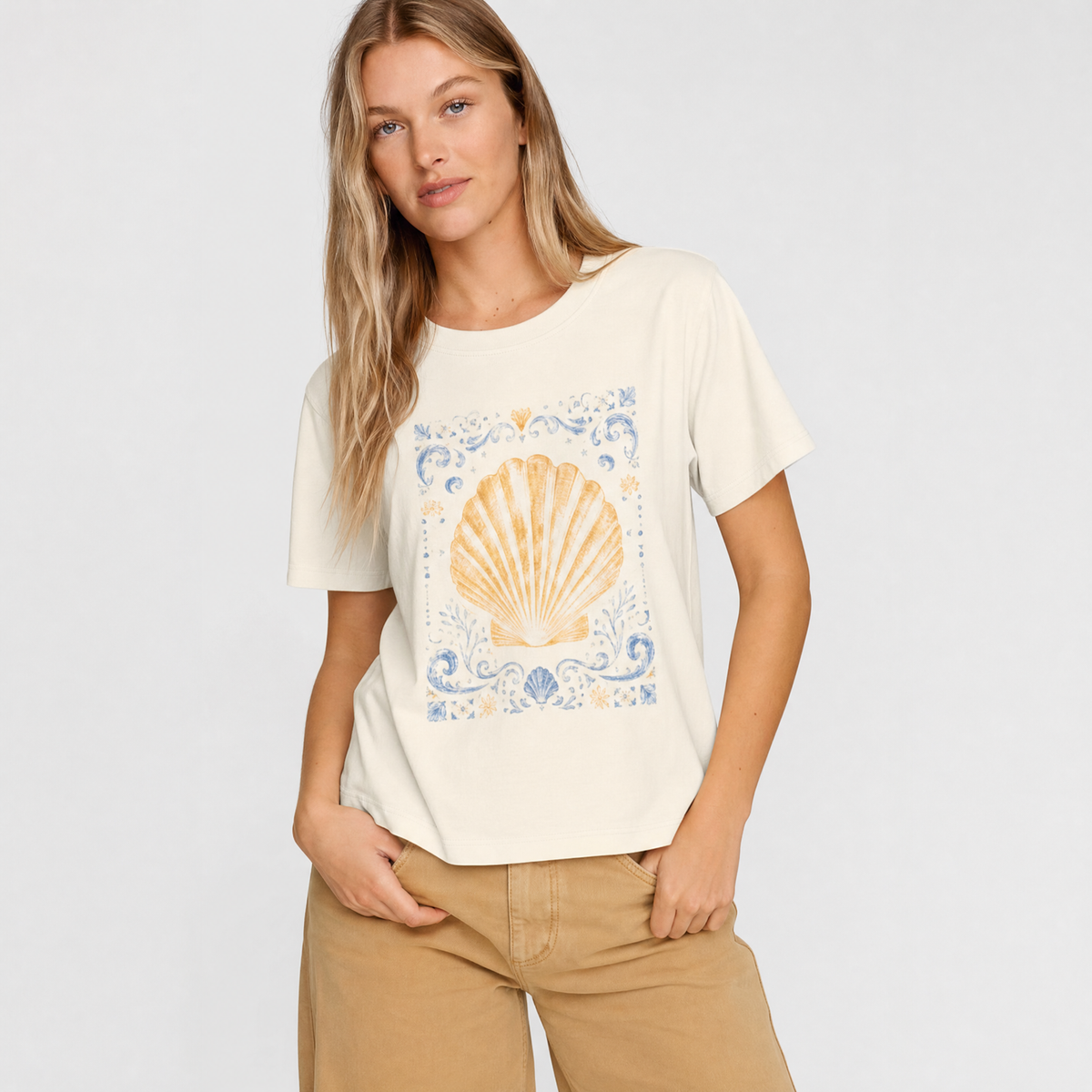 Seashell Tile Illustration T-Shirt | Coastal Shell Graphic Tee