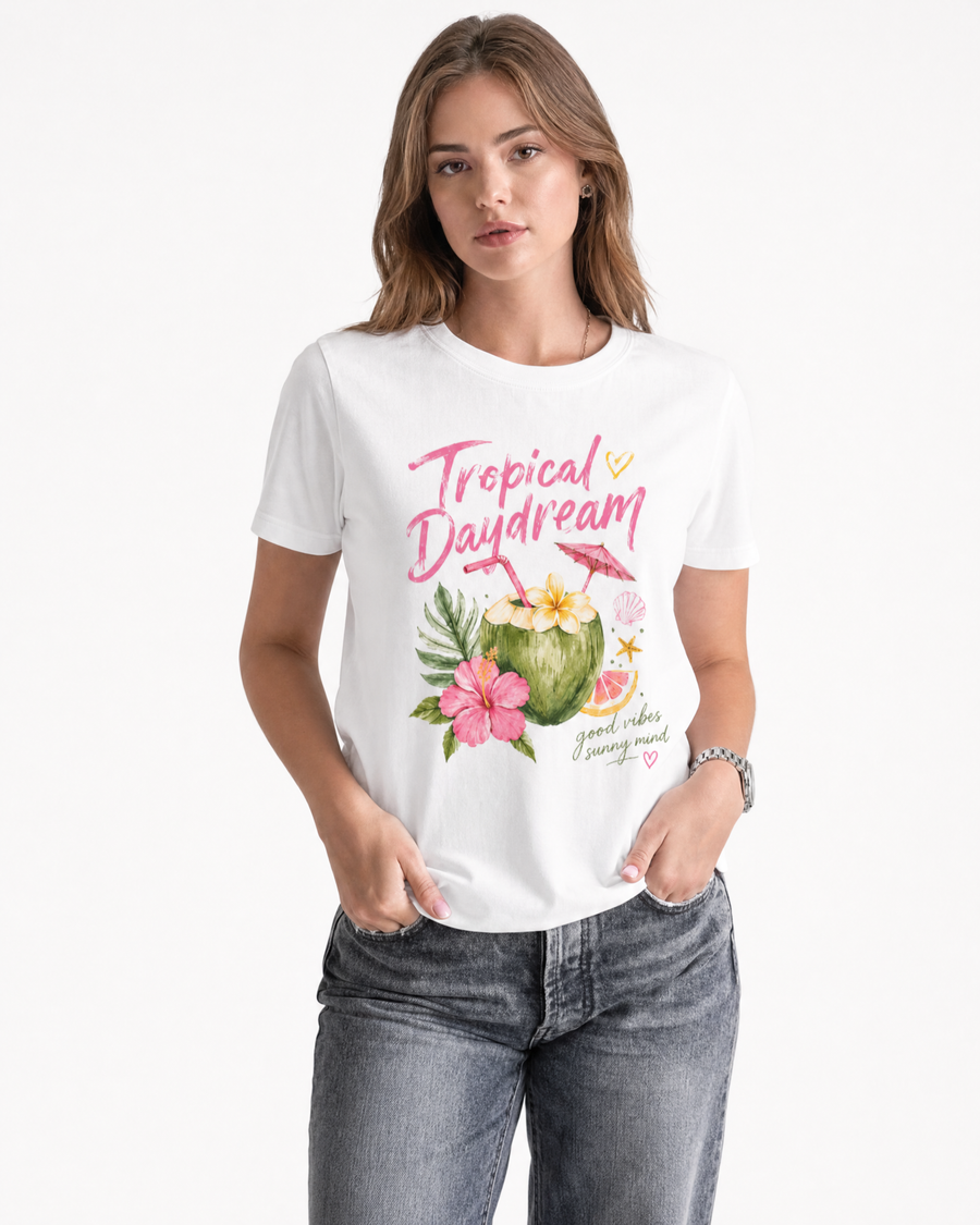 Tropical Daydream Graphic Tee – Coconut Cocktail Beach Vacation Shirt