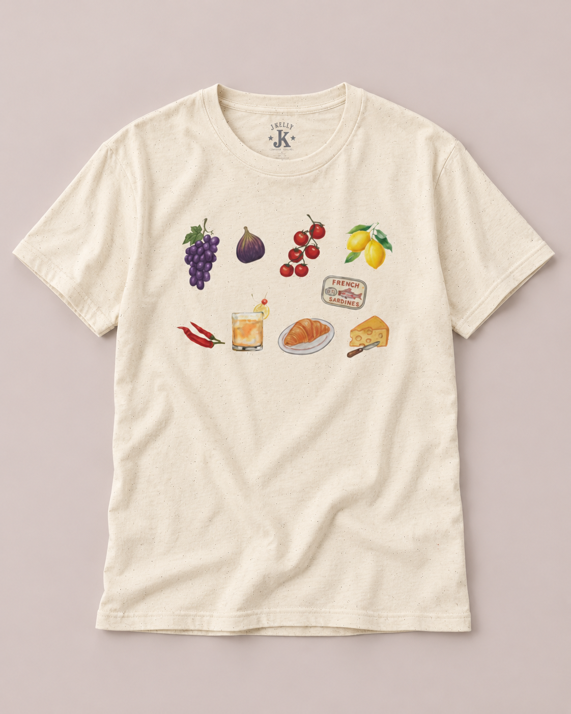 French Market Food Graphic Tee – Vintage European Bistro Shirt