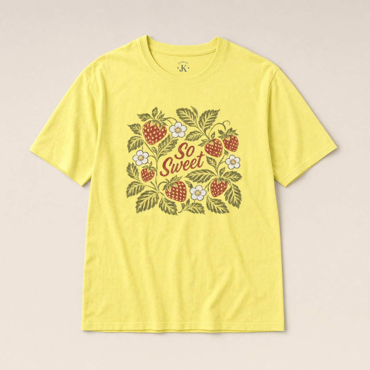 So Sweet Strawberry Floral graphic tee in soft butter-yellow – J.Kelly