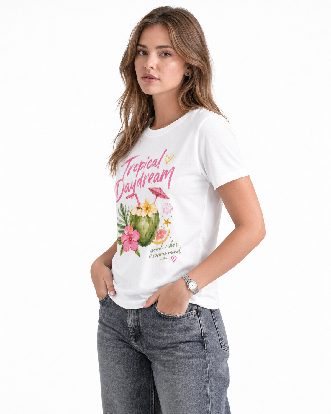 Tropical Daydream Graphic Tee – Coconut Cocktail Beach Vacation Shirt