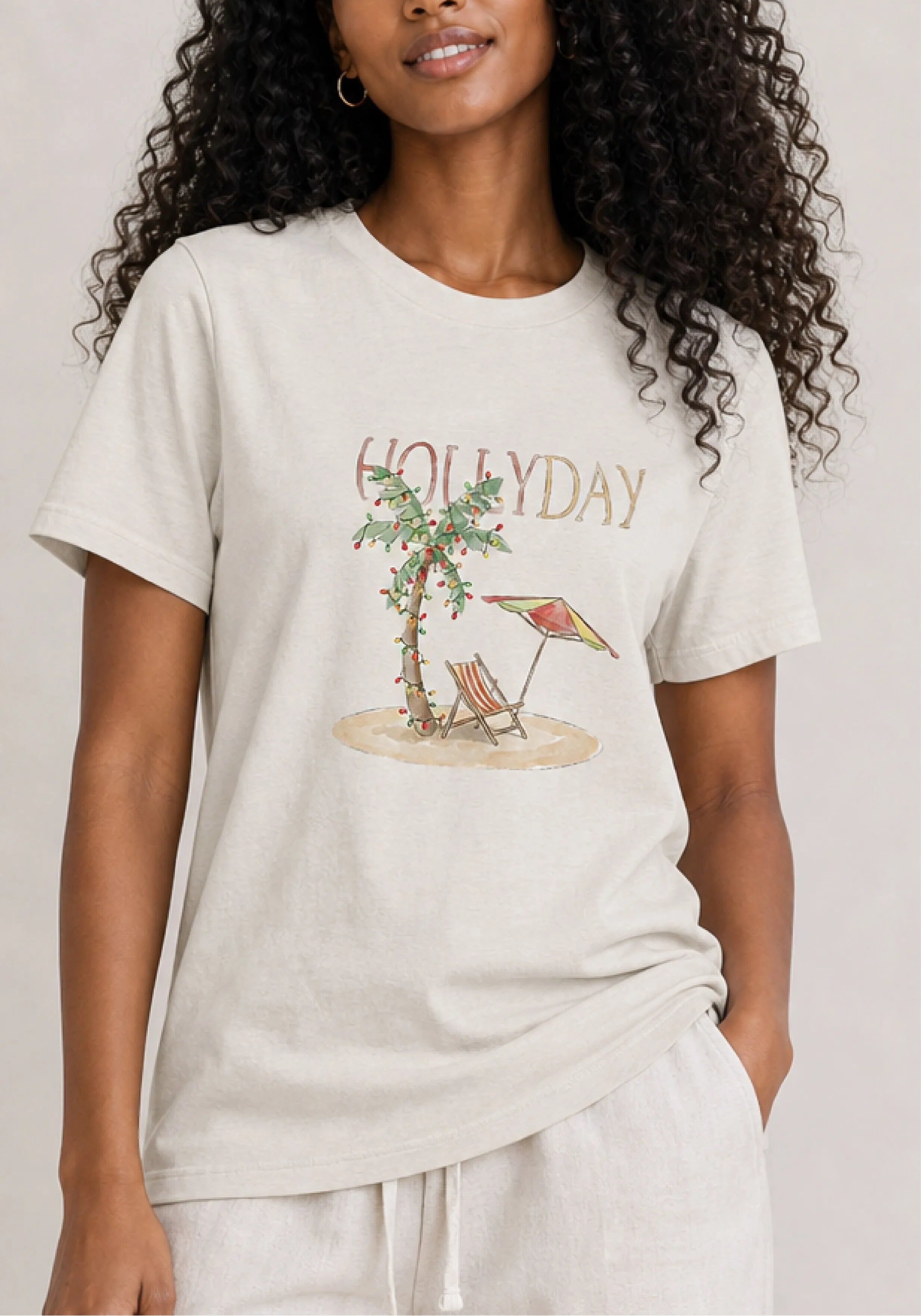 Holiday Palm Ivory Tee