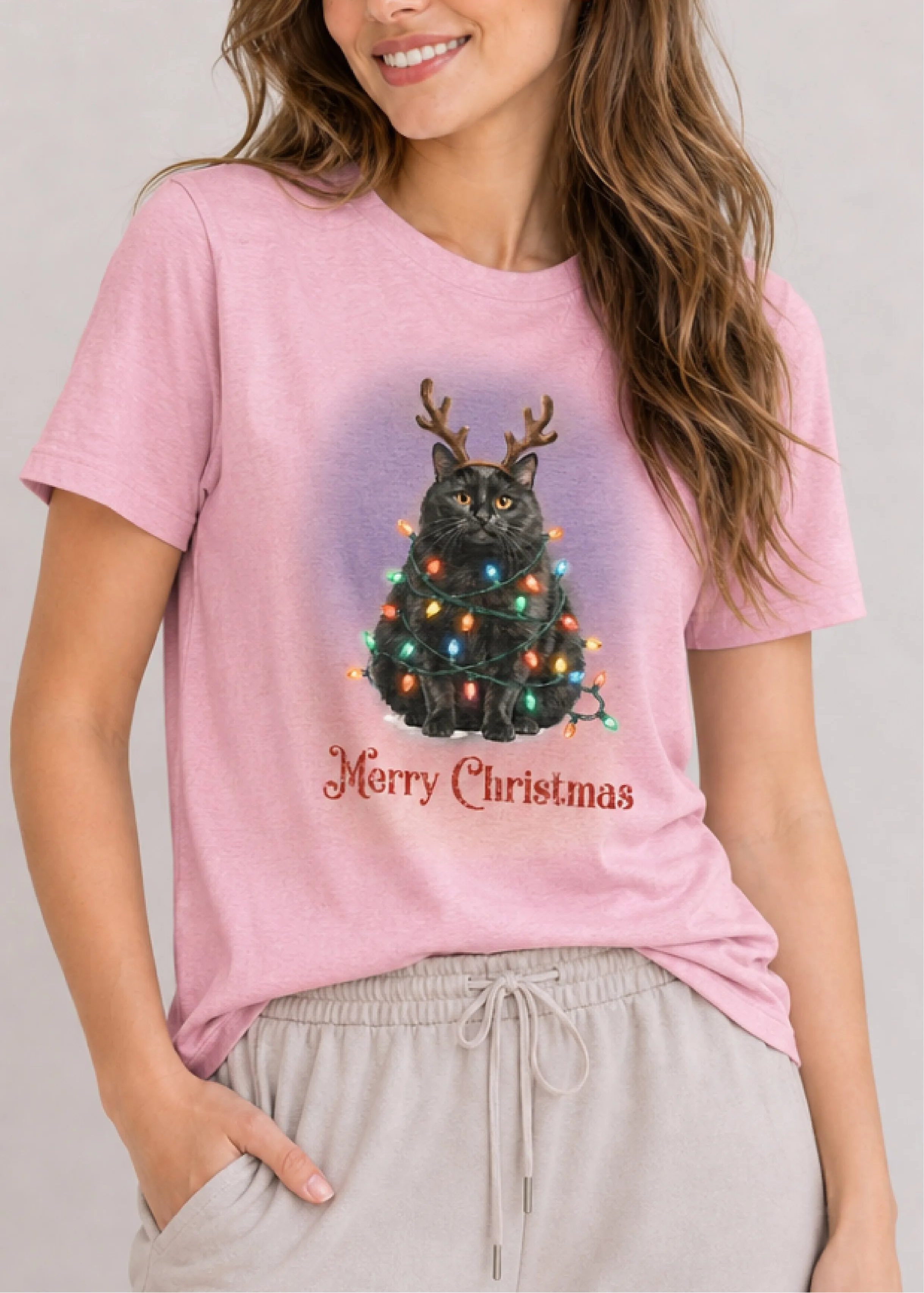 Christmas Cat Pink Tee