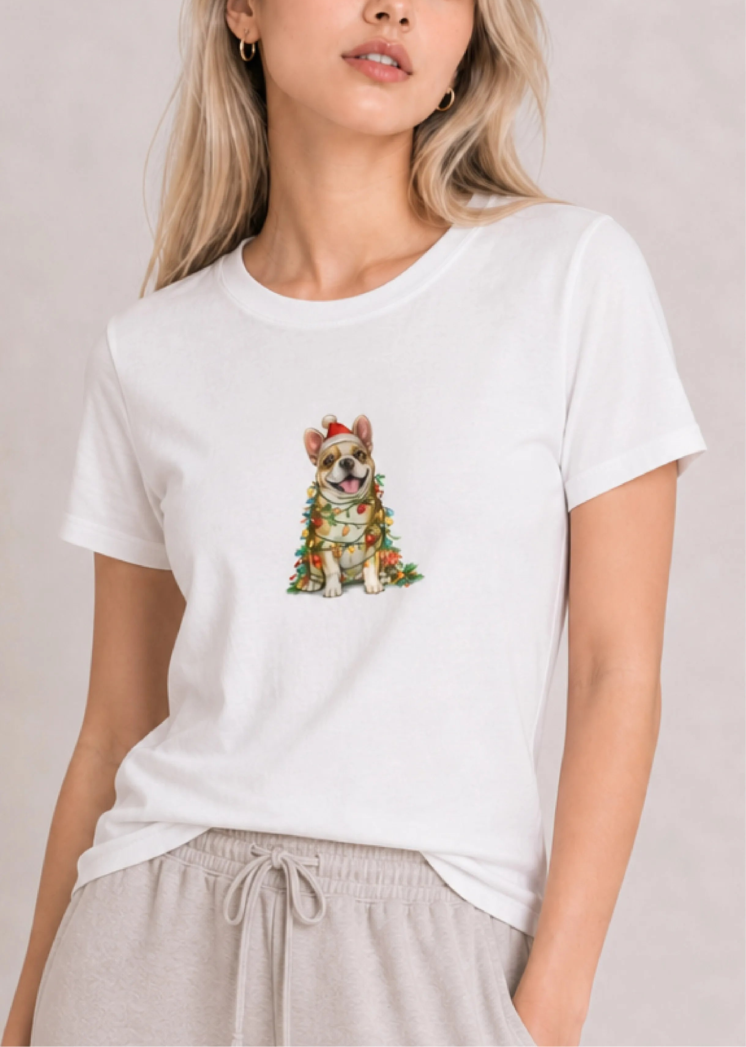 Christmas Bulldog White Tee