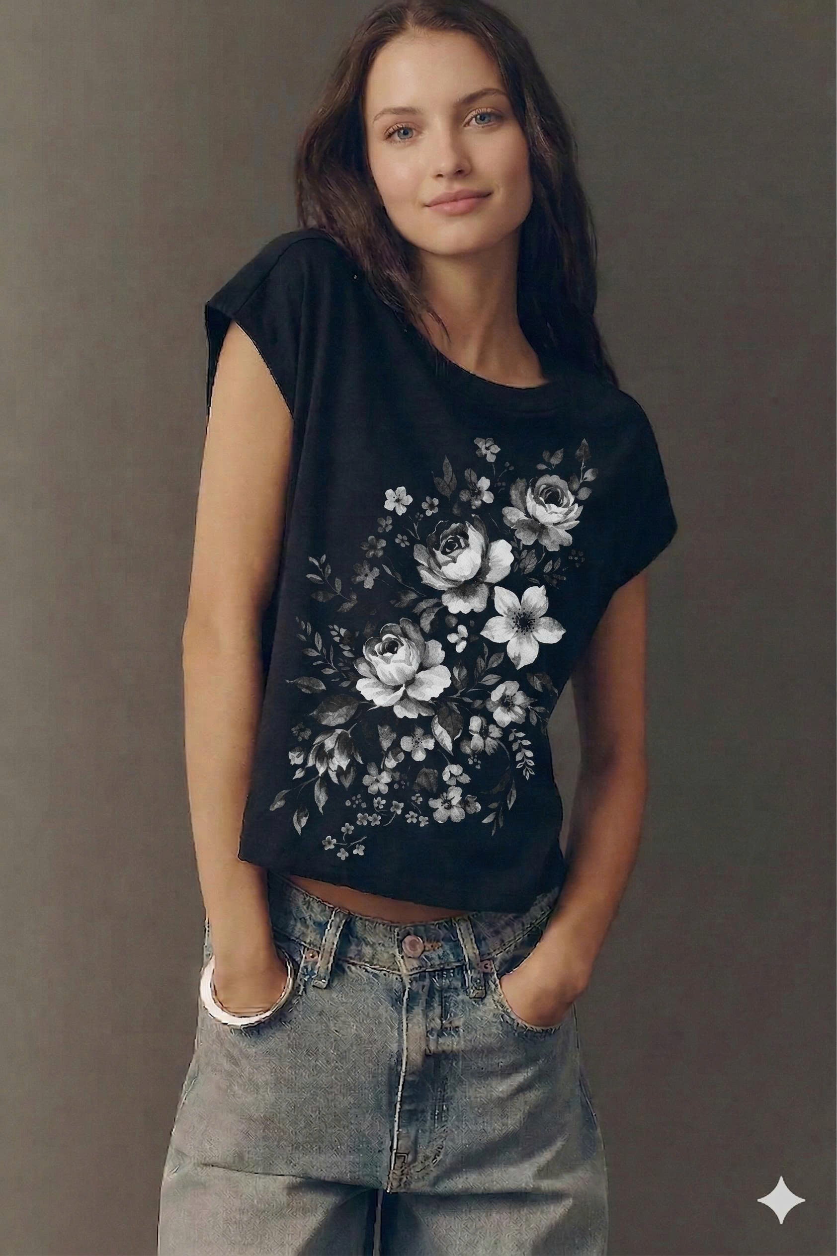 Black Allover Floral Tee